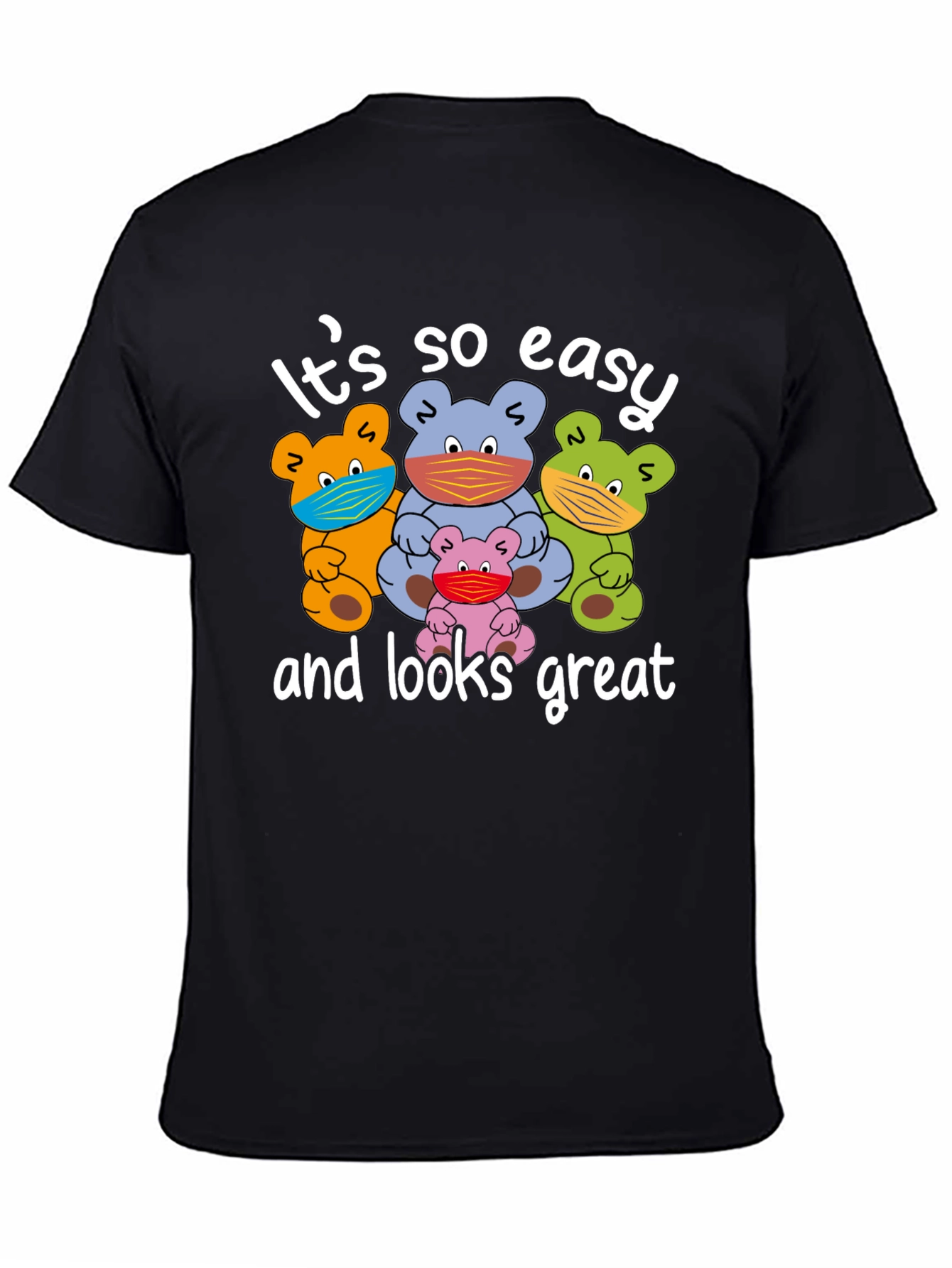 Funny Bear Family Face Mask Graphic Tee - Black