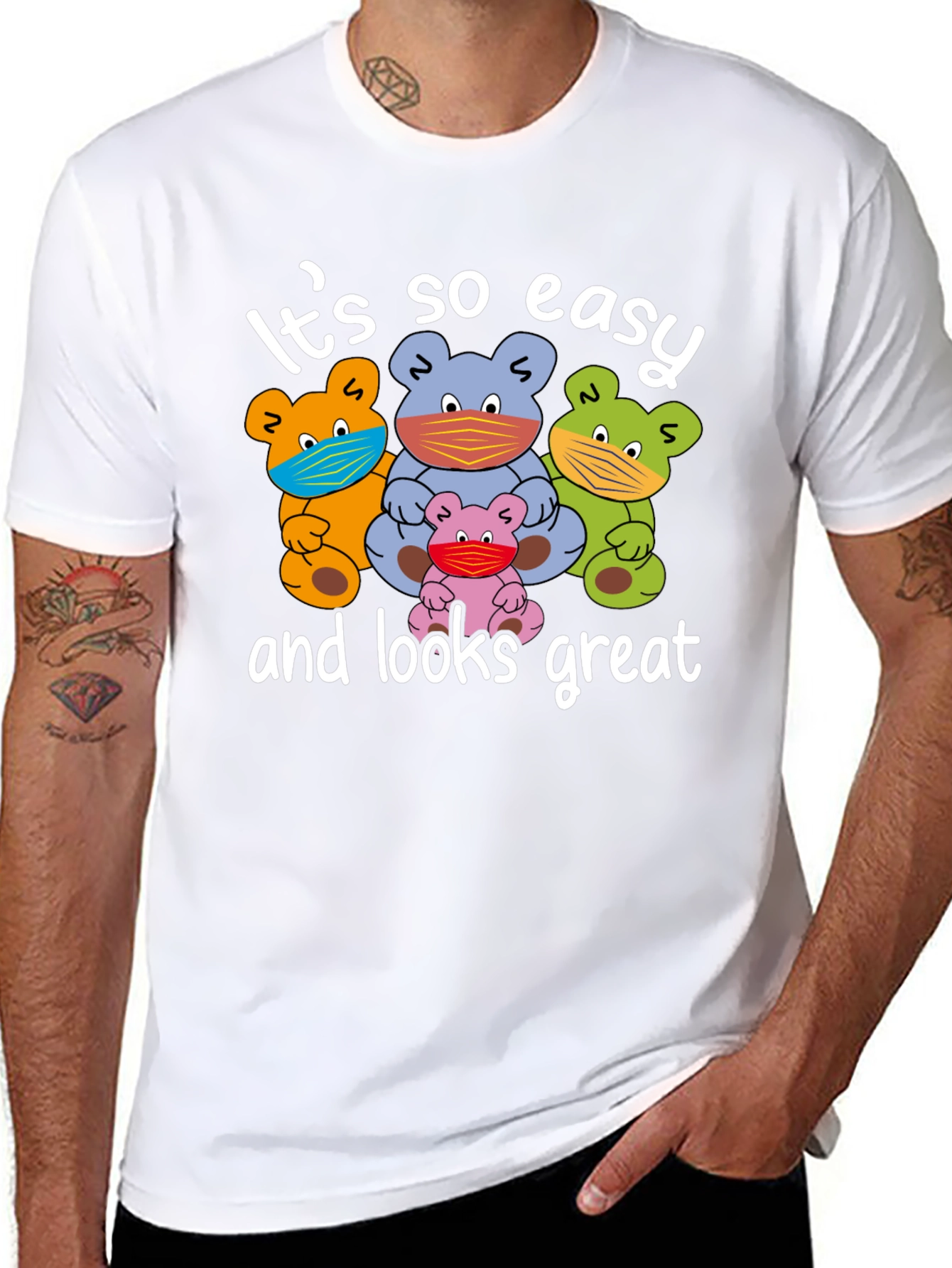 Funny Bear Family Face Mask Graphic Tee - Black