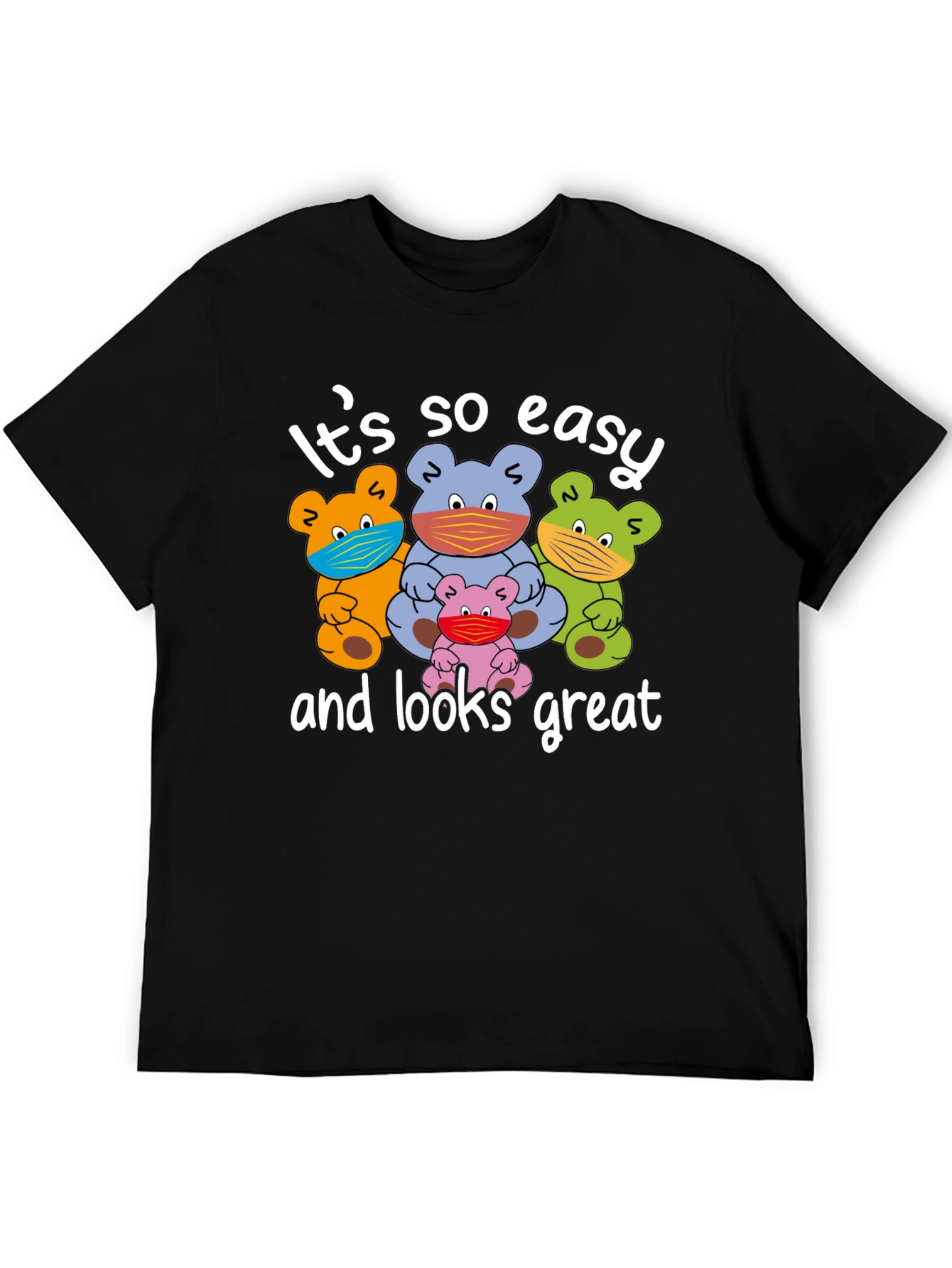 Funny Bear Family Face Mask Graphic Tee - Black