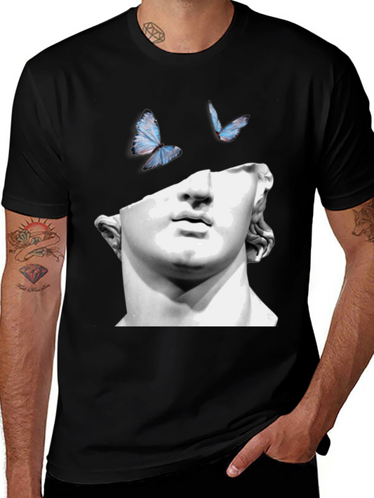 Sculpture & Butterfly Graphic Black T-Shirt
