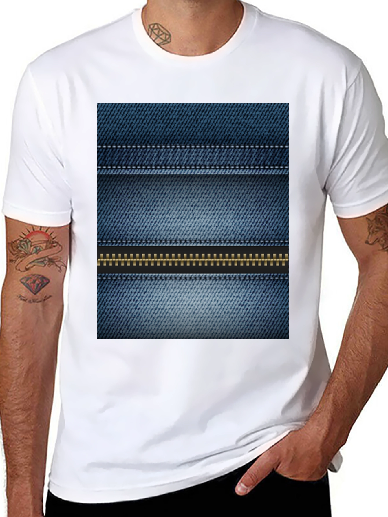 Denim Print Tee - Novelty Casual Shirt