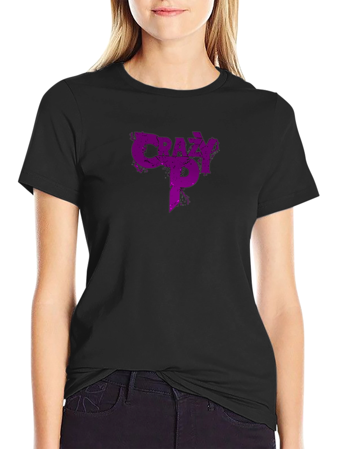 Crazy P Graphic T-Shirt - Purple Design on Black