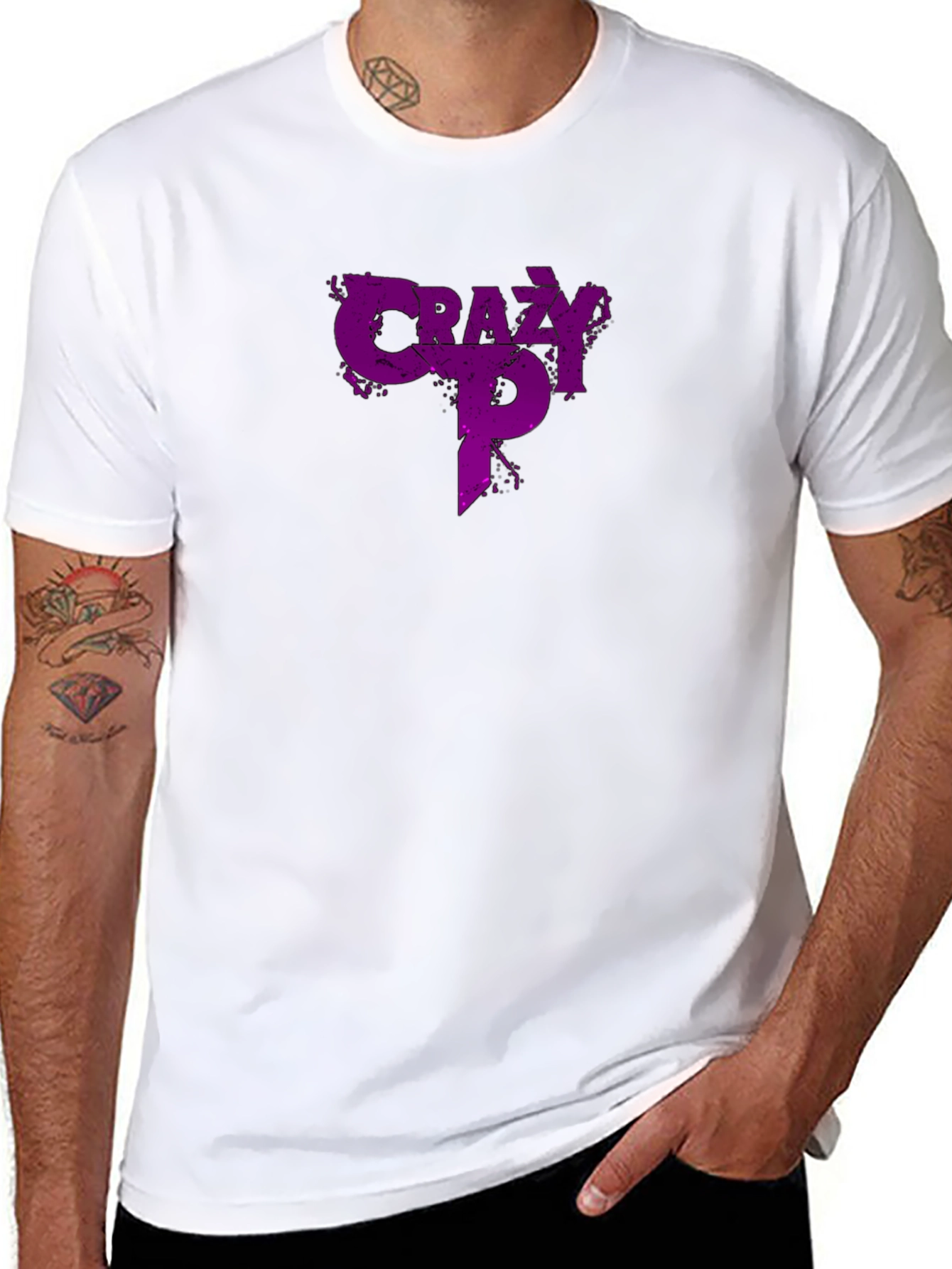 Crazy P Graphic T-Shirt - Purple Design on Black