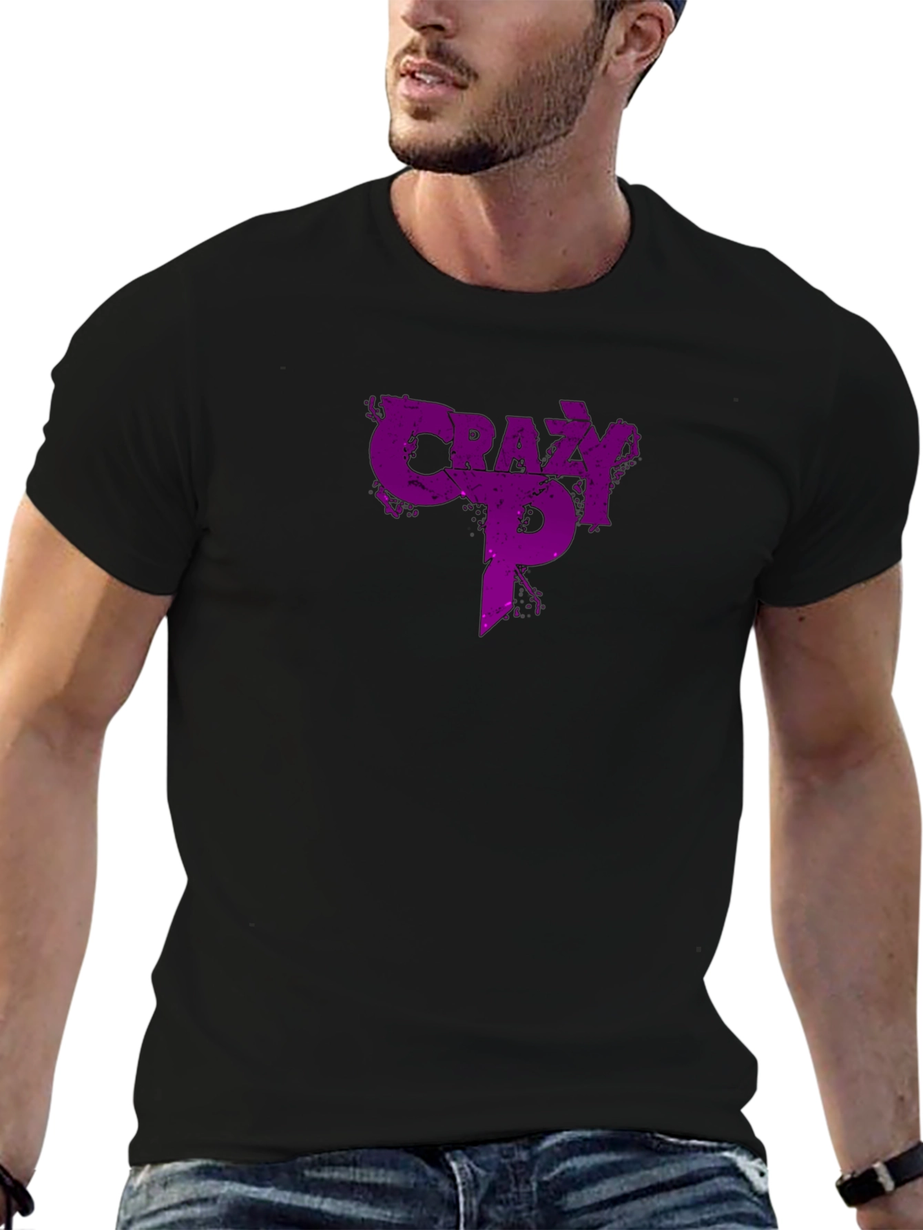 Crazy P Graphic T-Shirt - Purple Design on Black