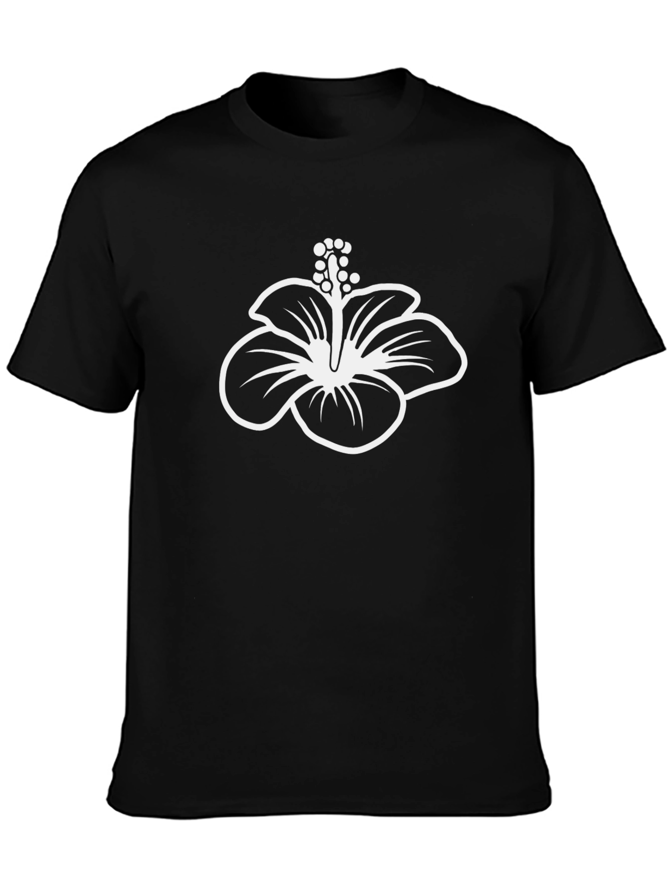 Black T-Shirt with Hibiscus Flower Graphic