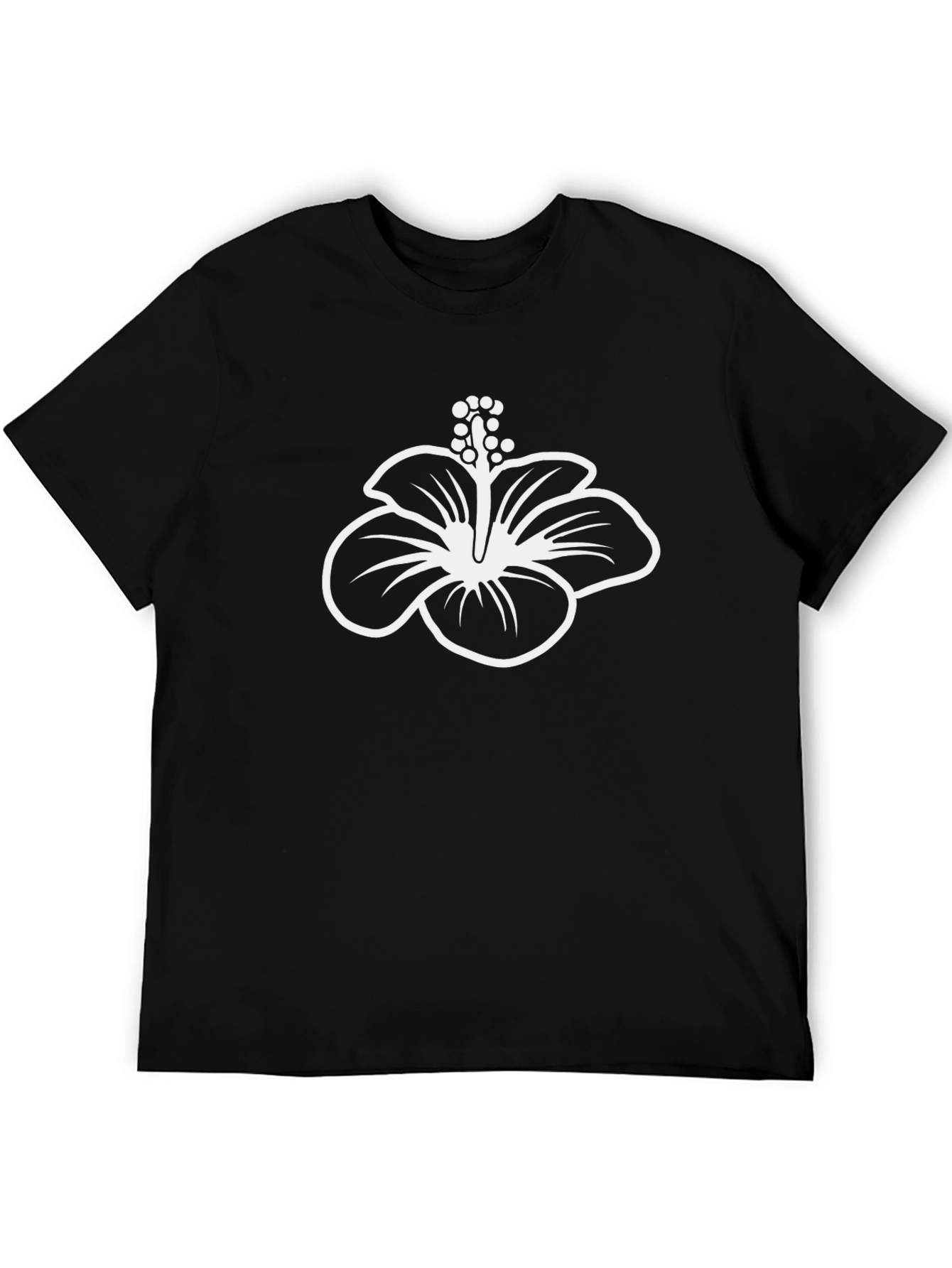 Black T-Shirt with Hibiscus Flower Graphic