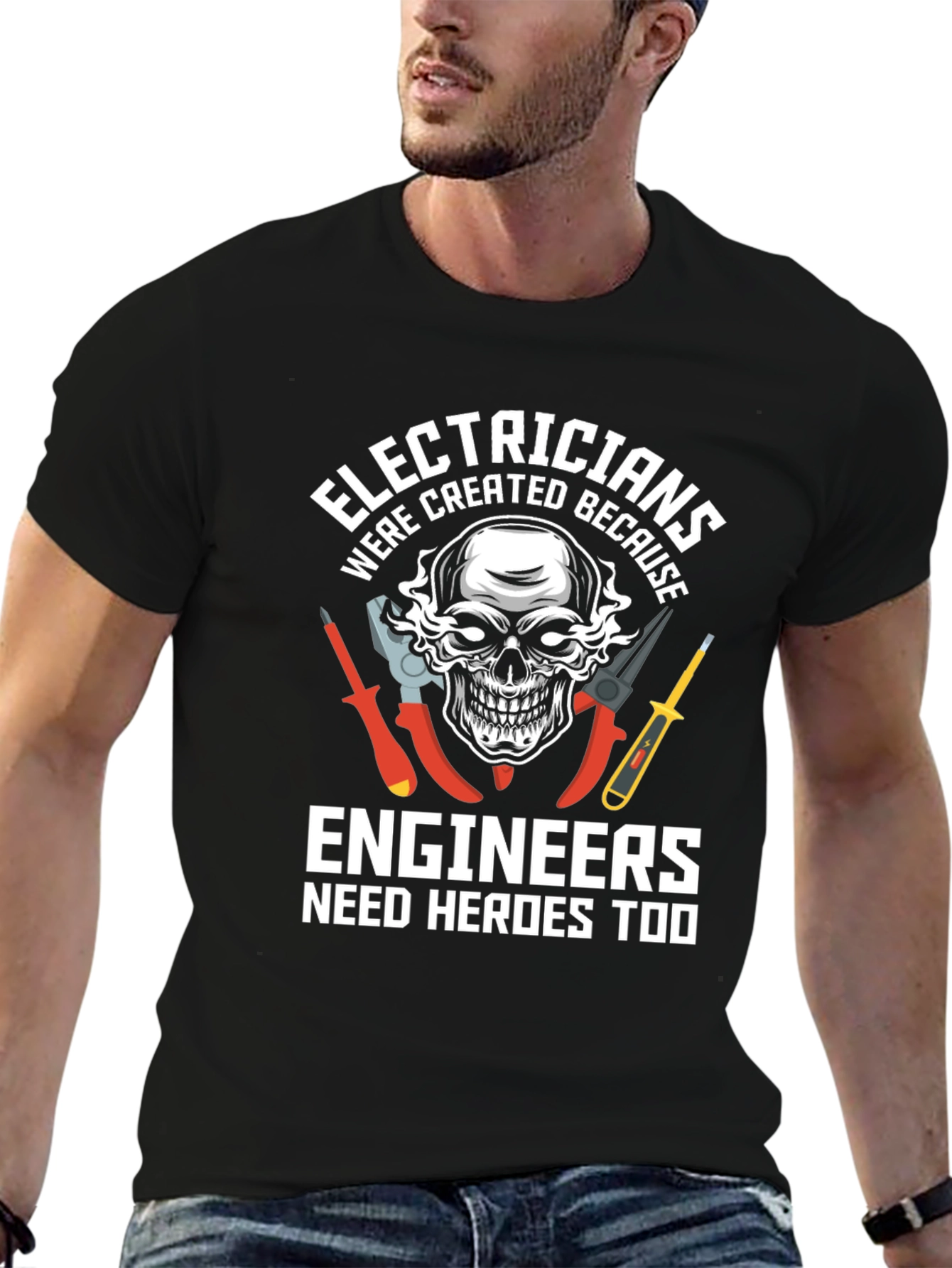 Electrician Hero Tee - Skull & Tools Graphic
