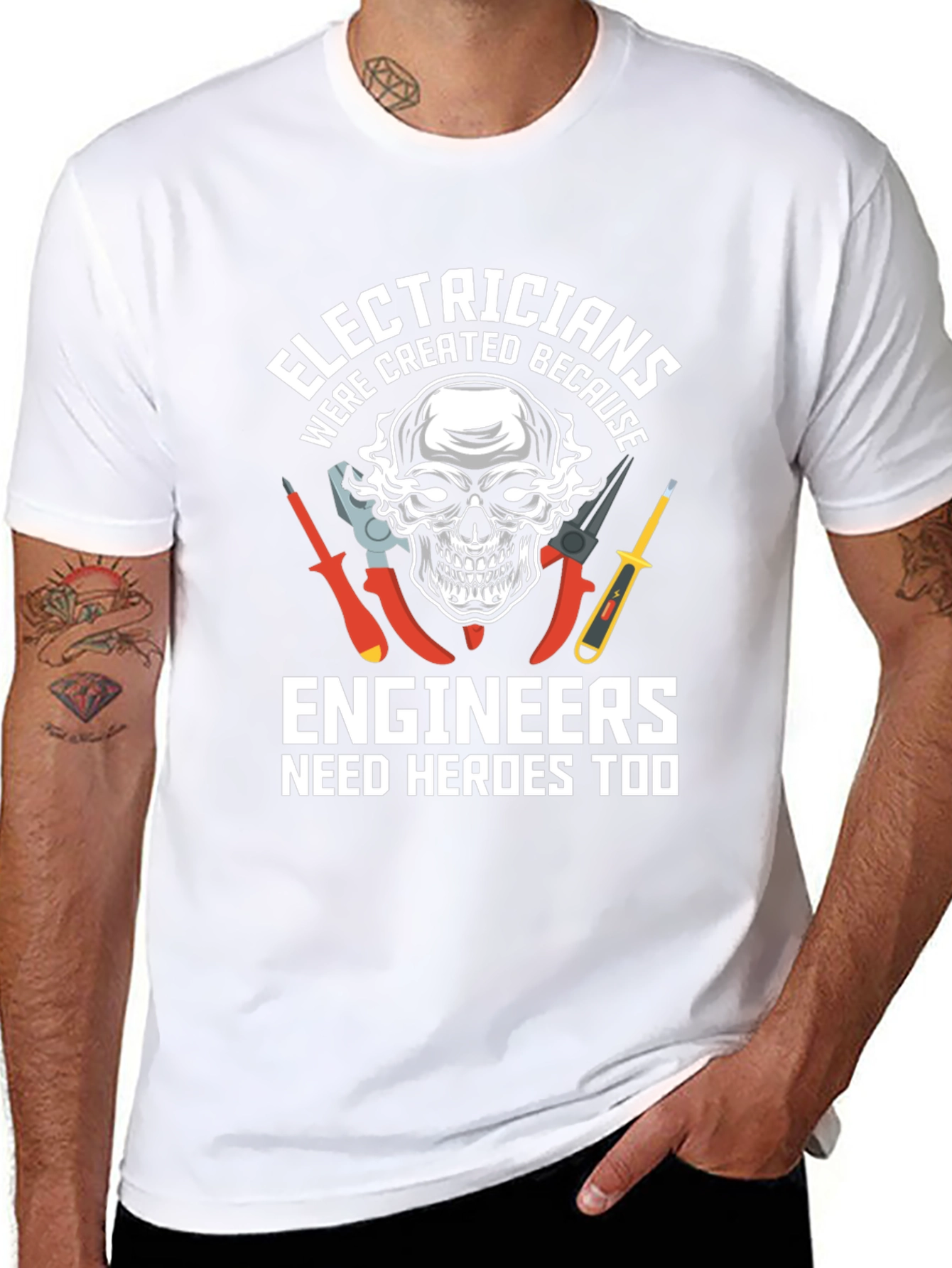 Electrician Hero Tee - Skull & Tools Graphic