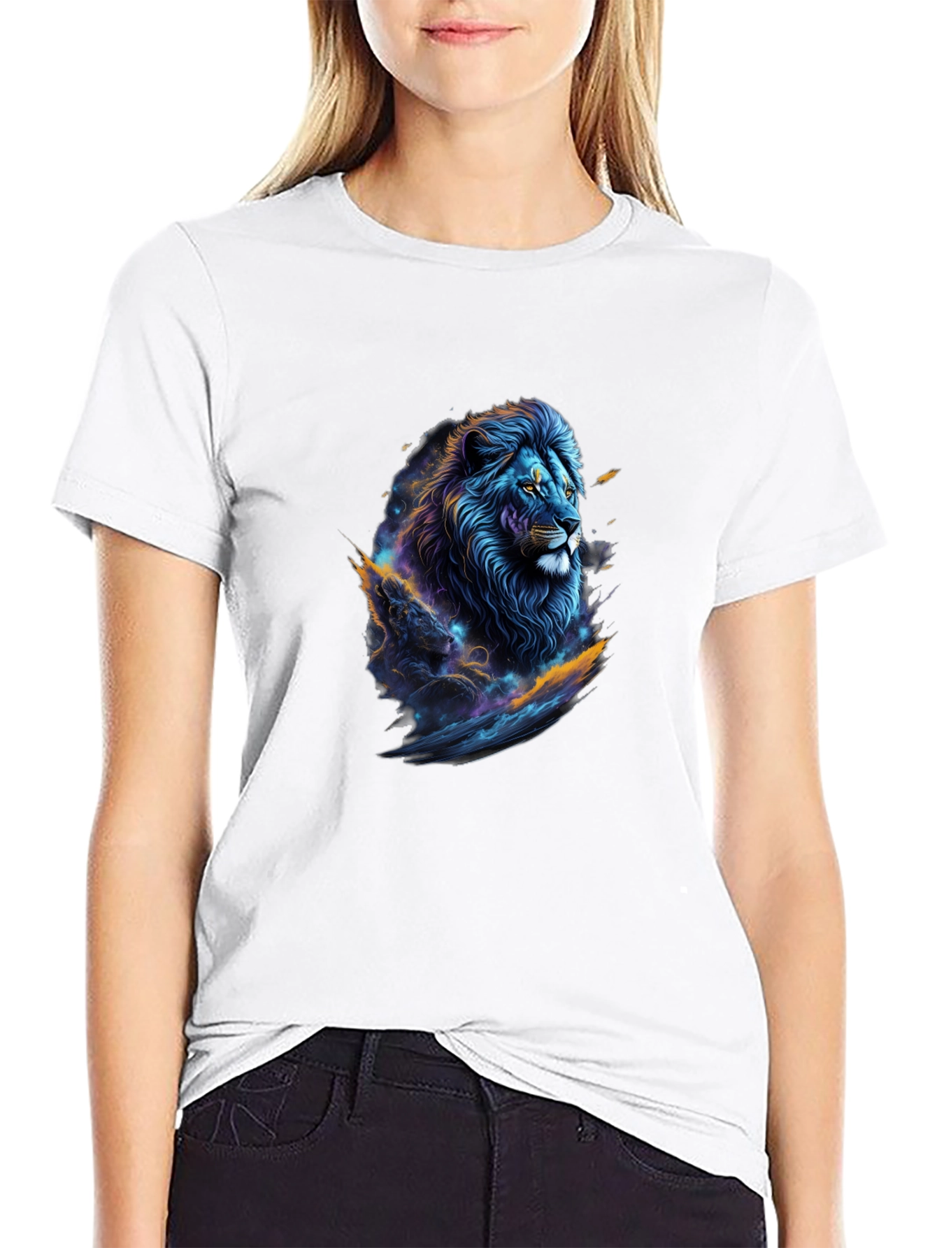 Cosmic Lion Graphic Tee - Black Crew Neck
