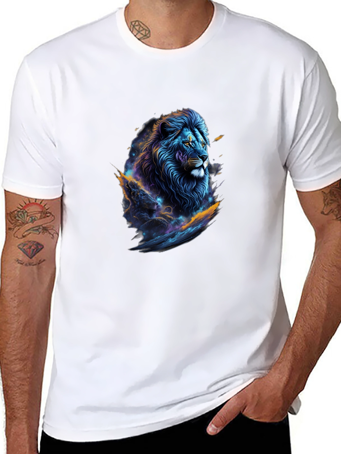 Cosmic Lion Graphic Tee - Black Crew Neck
