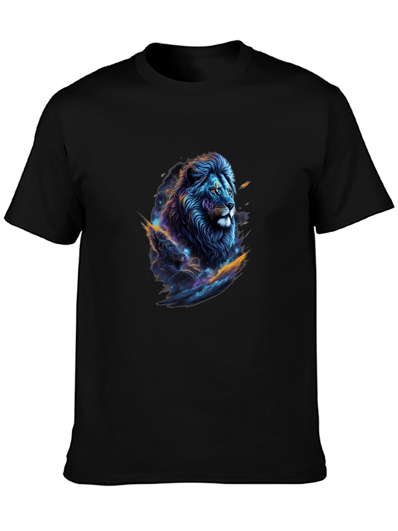 Cosmic Lion Graphic Tee - Black Crew Neck