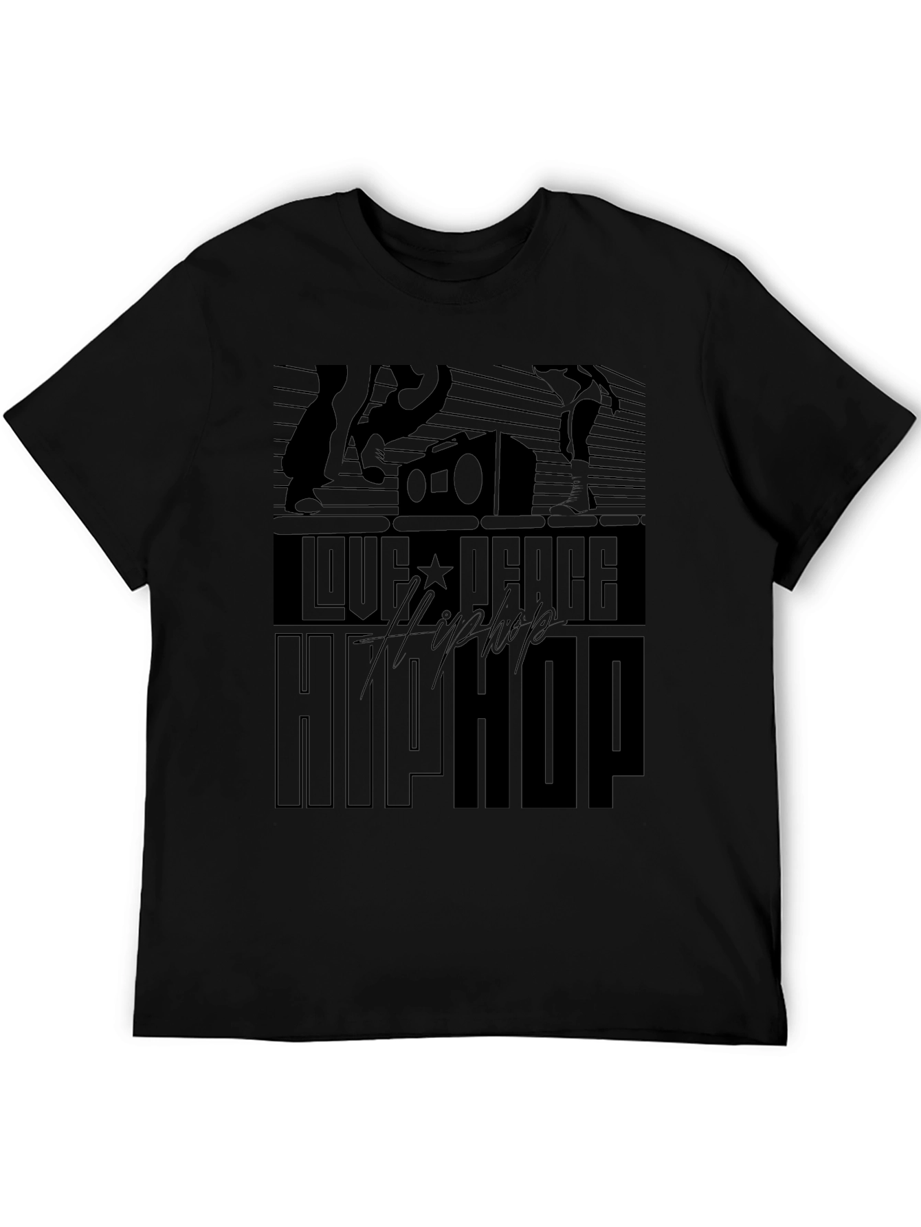 Love Peace Hip Hop Black Graphic T-Shirt