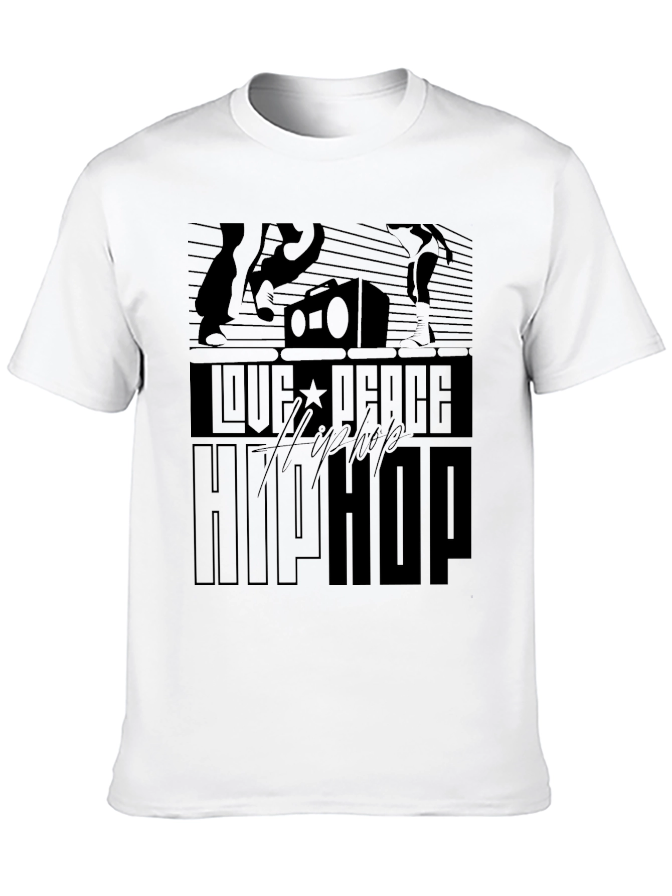 Love Peace Hip Hop Black Graphic T-Shirt