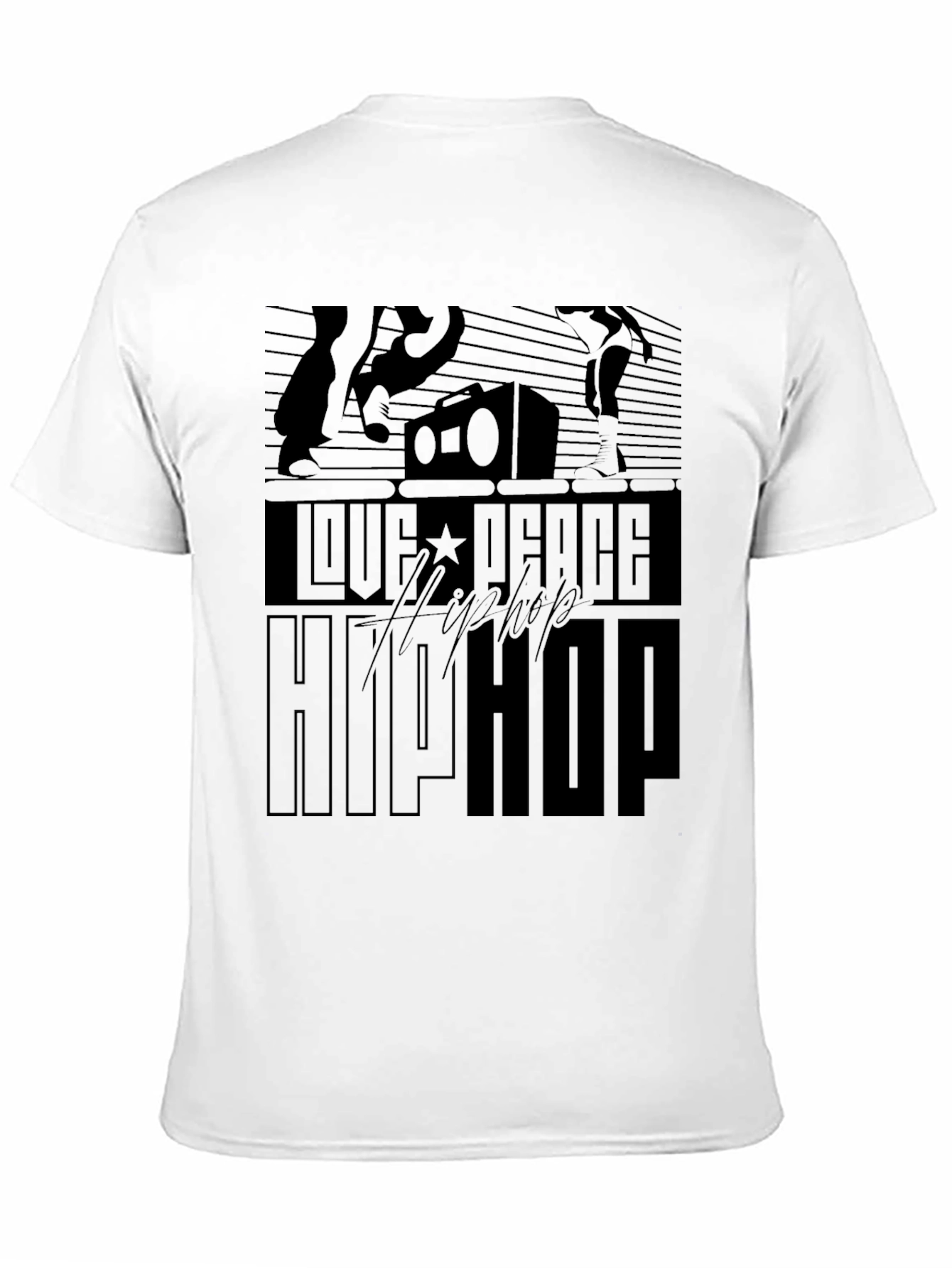 Love Peace Hip Hop Black Graphic T-Shirt