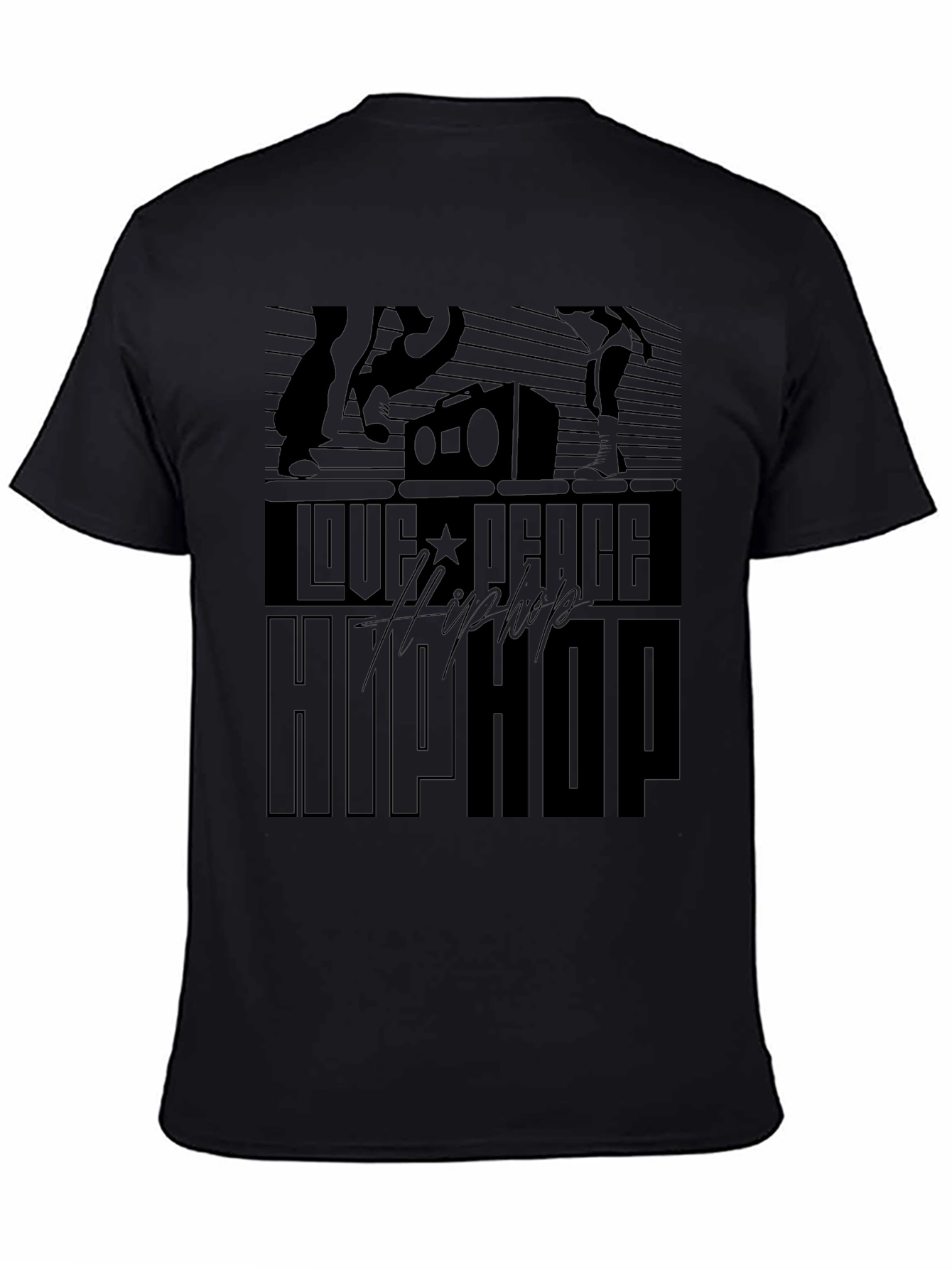 Love Peace Hip Hop Black Graphic T-Shirt