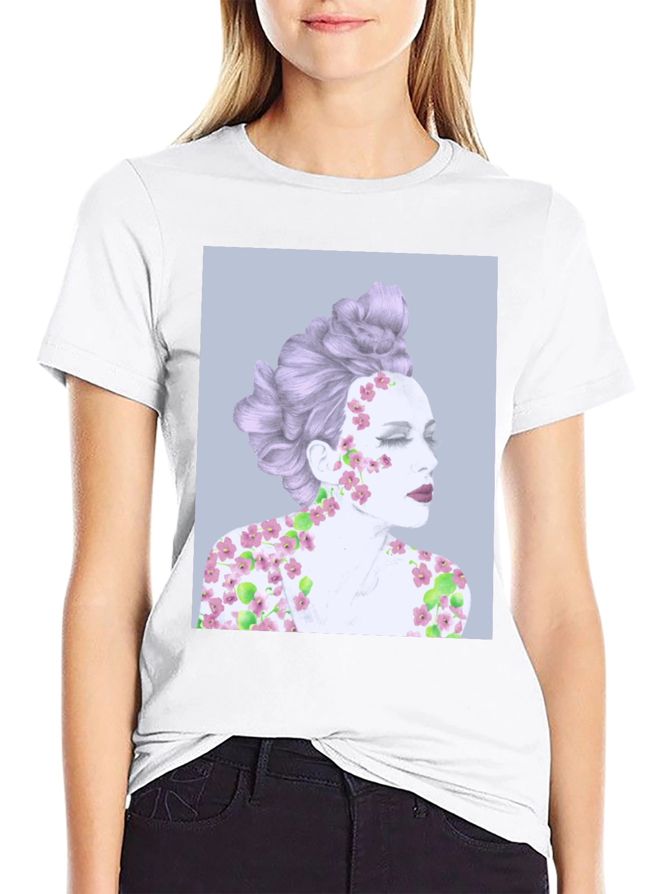 Floral Woman Graphic Tee - Artistic Design