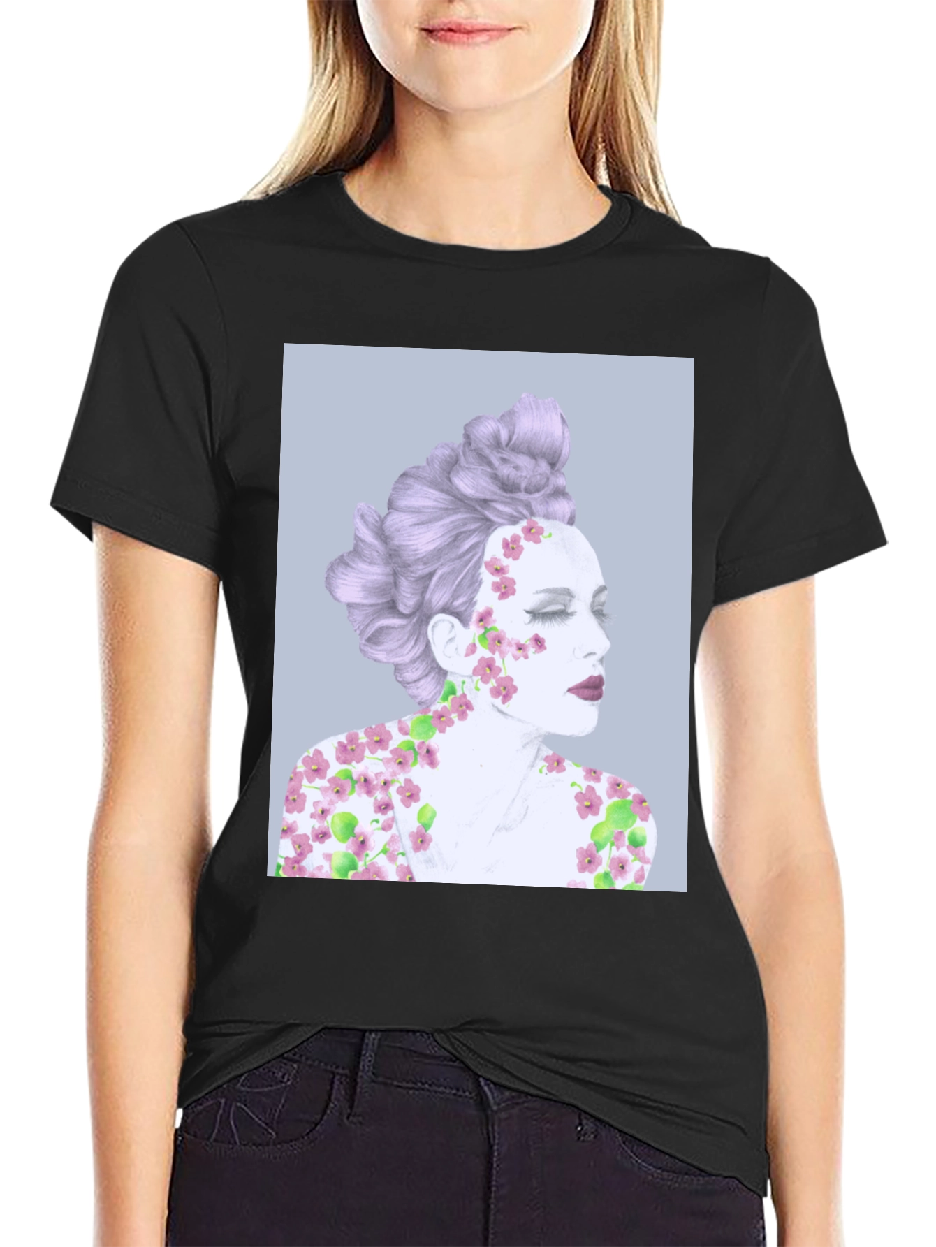Floral Woman Graphic Tee - Artistic Design