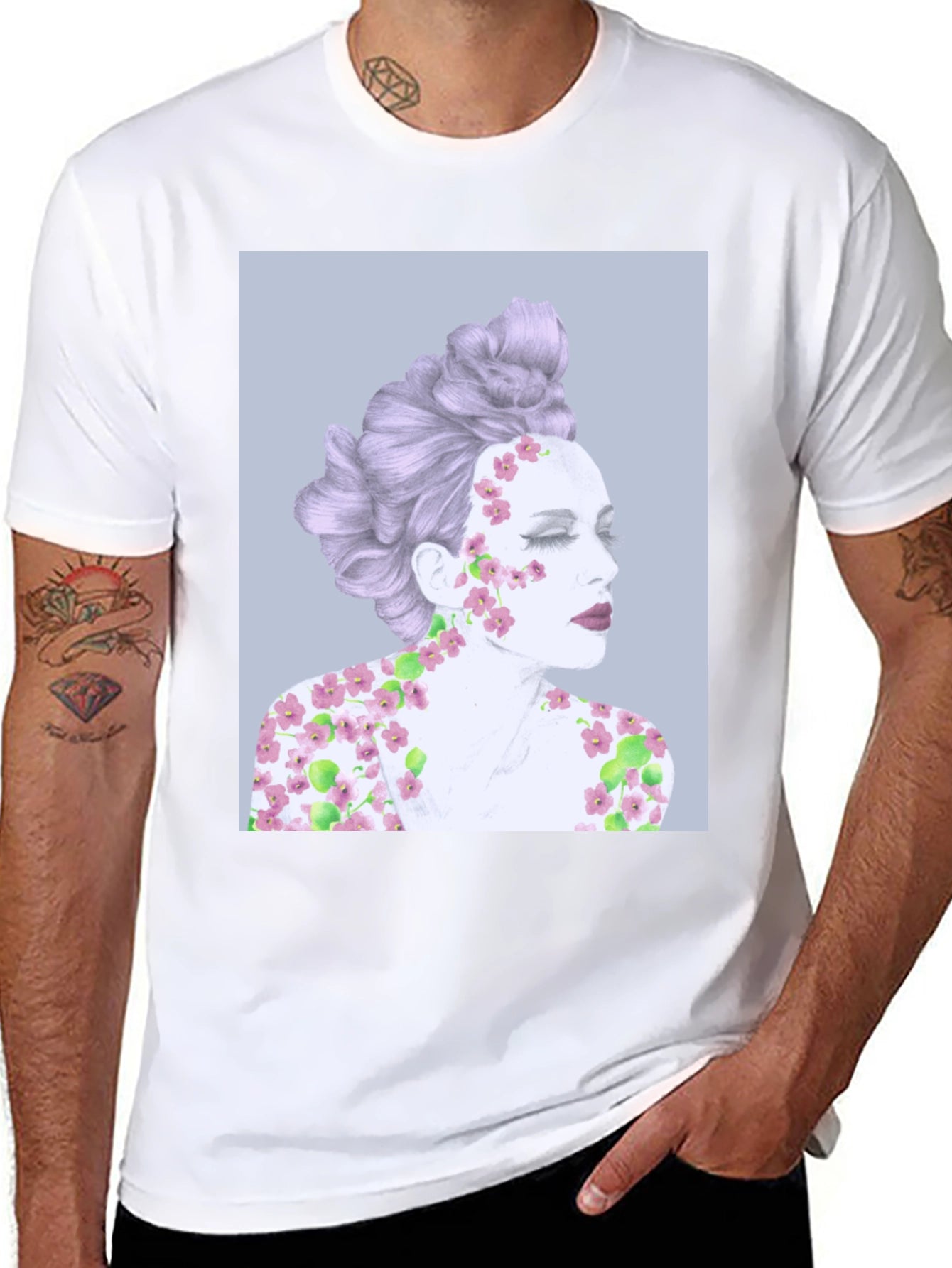 Floral Woman Graphic Tee - Artistic Design