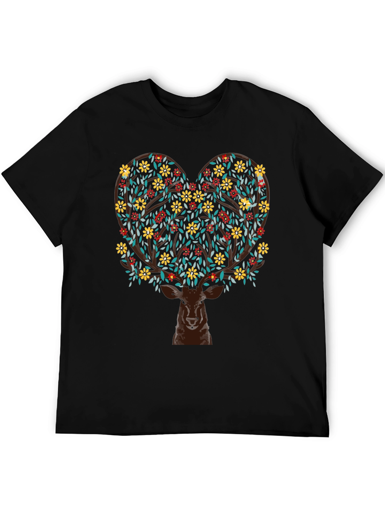 Deer Heart Tree Graphic Black T-Shirt