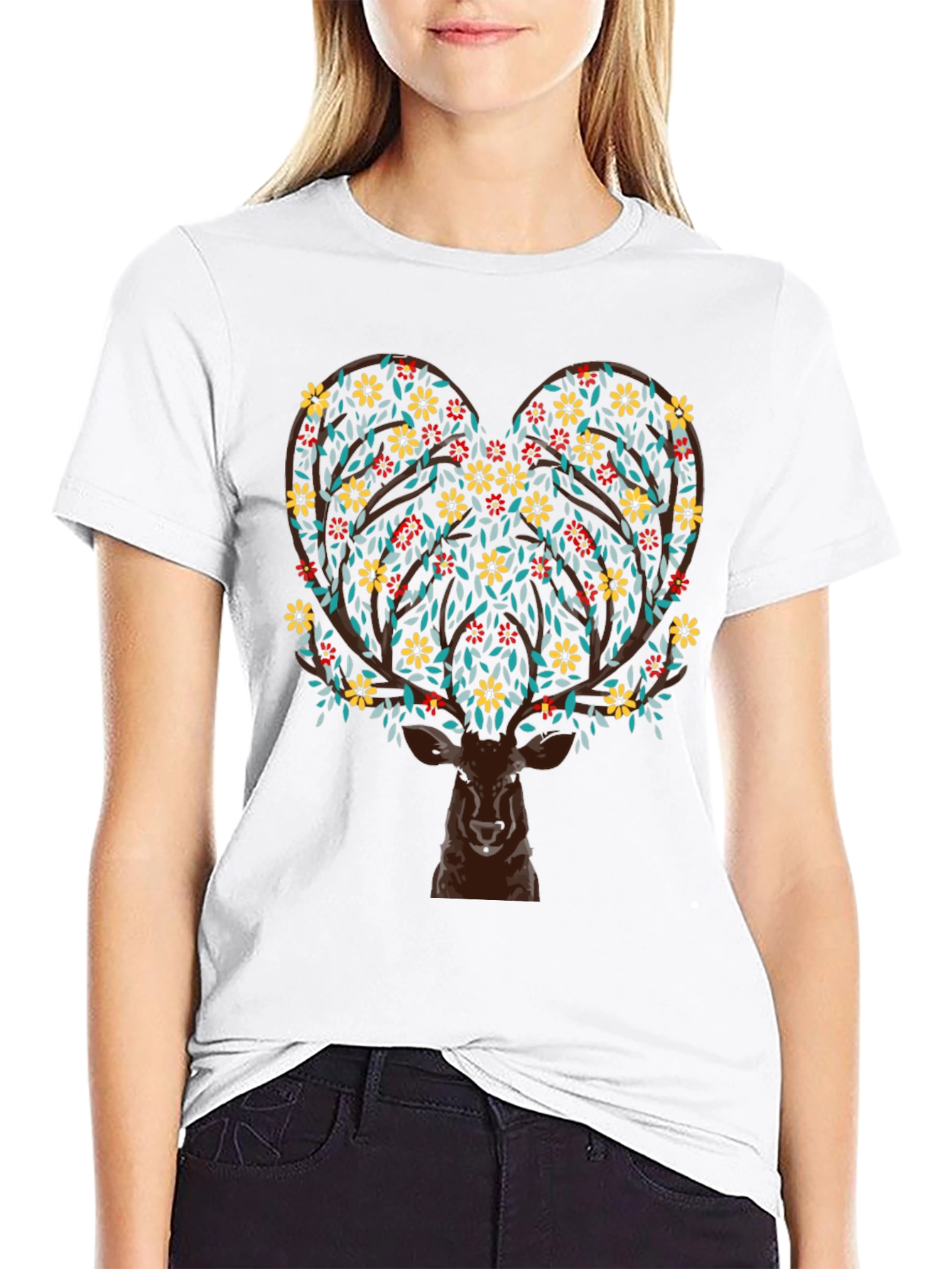 Deer Heart Tree Graphic Black T-Shirt