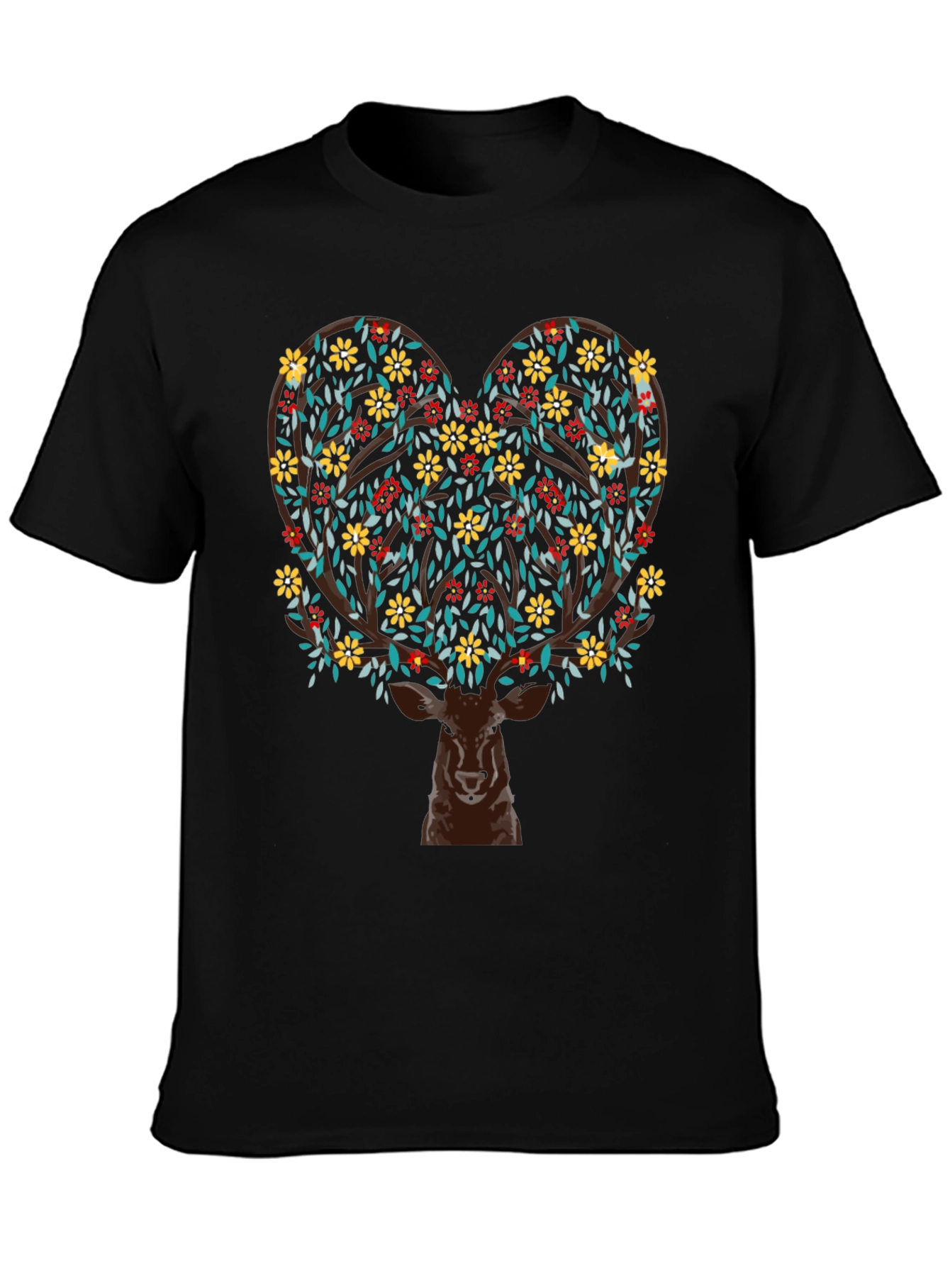 Deer Heart Tree Graphic Black T-Shirt