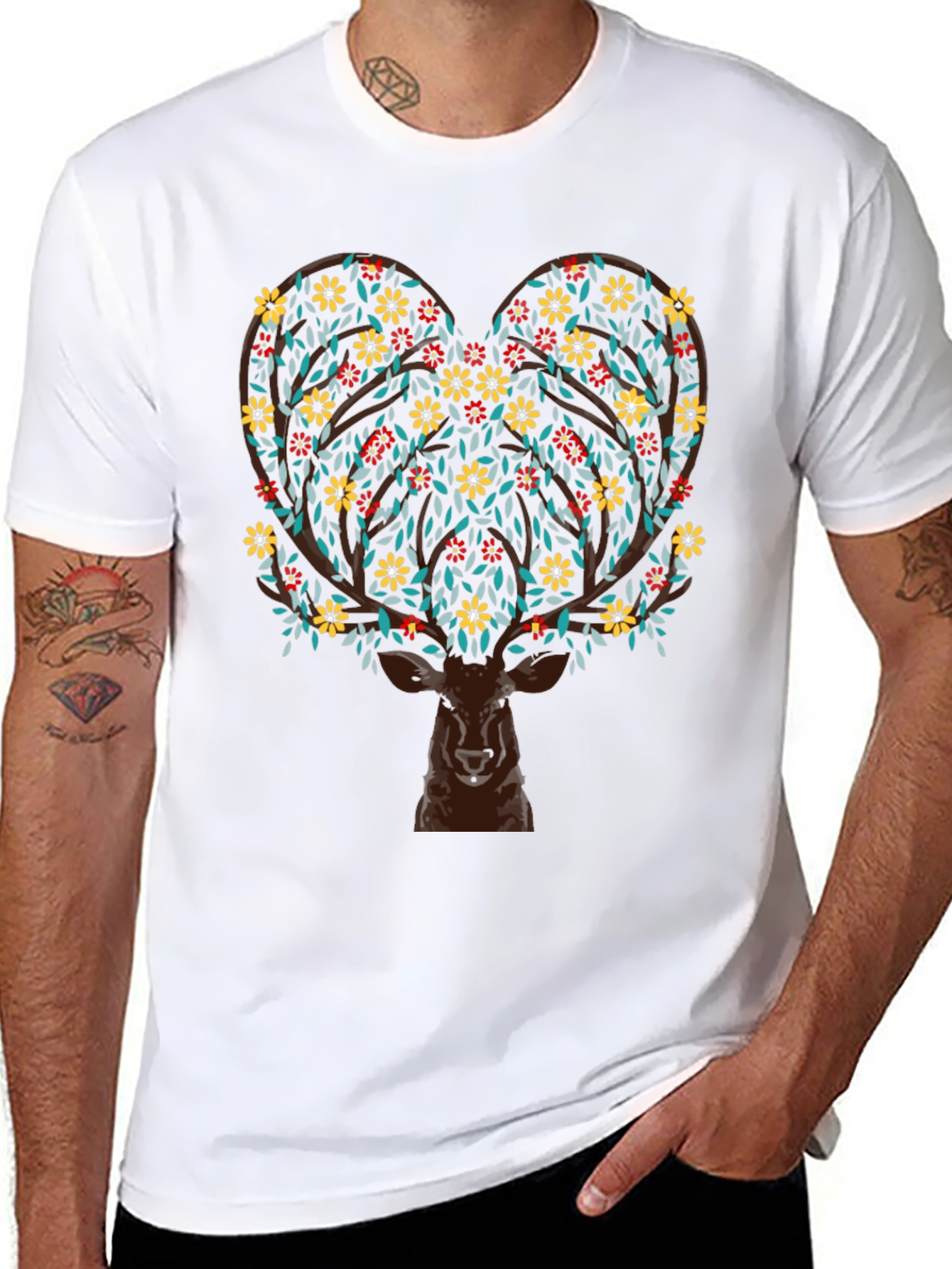 Deer Heart Tree Graphic Black T-Shirt