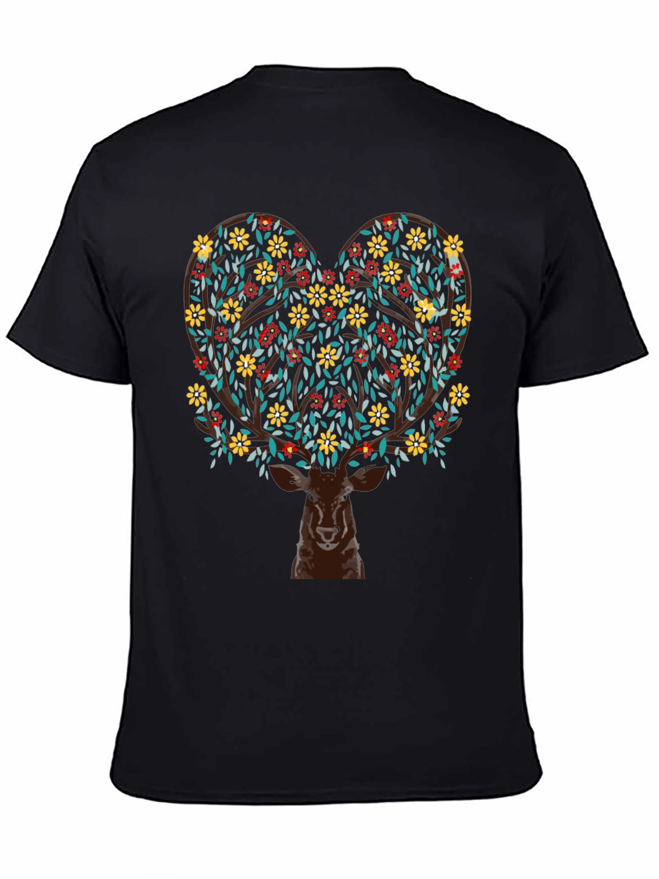 Deer Heart Tree Graphic Black T-Shirt