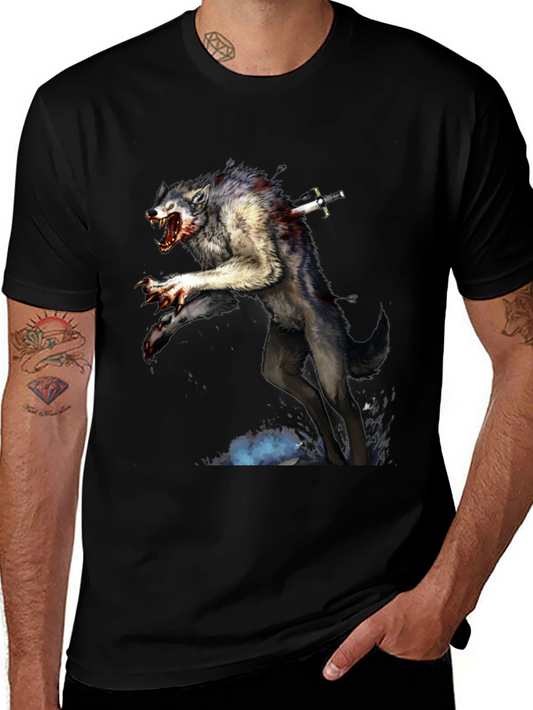Wolf Sword Tee - Fierce Graphic Print Black T-Shirt