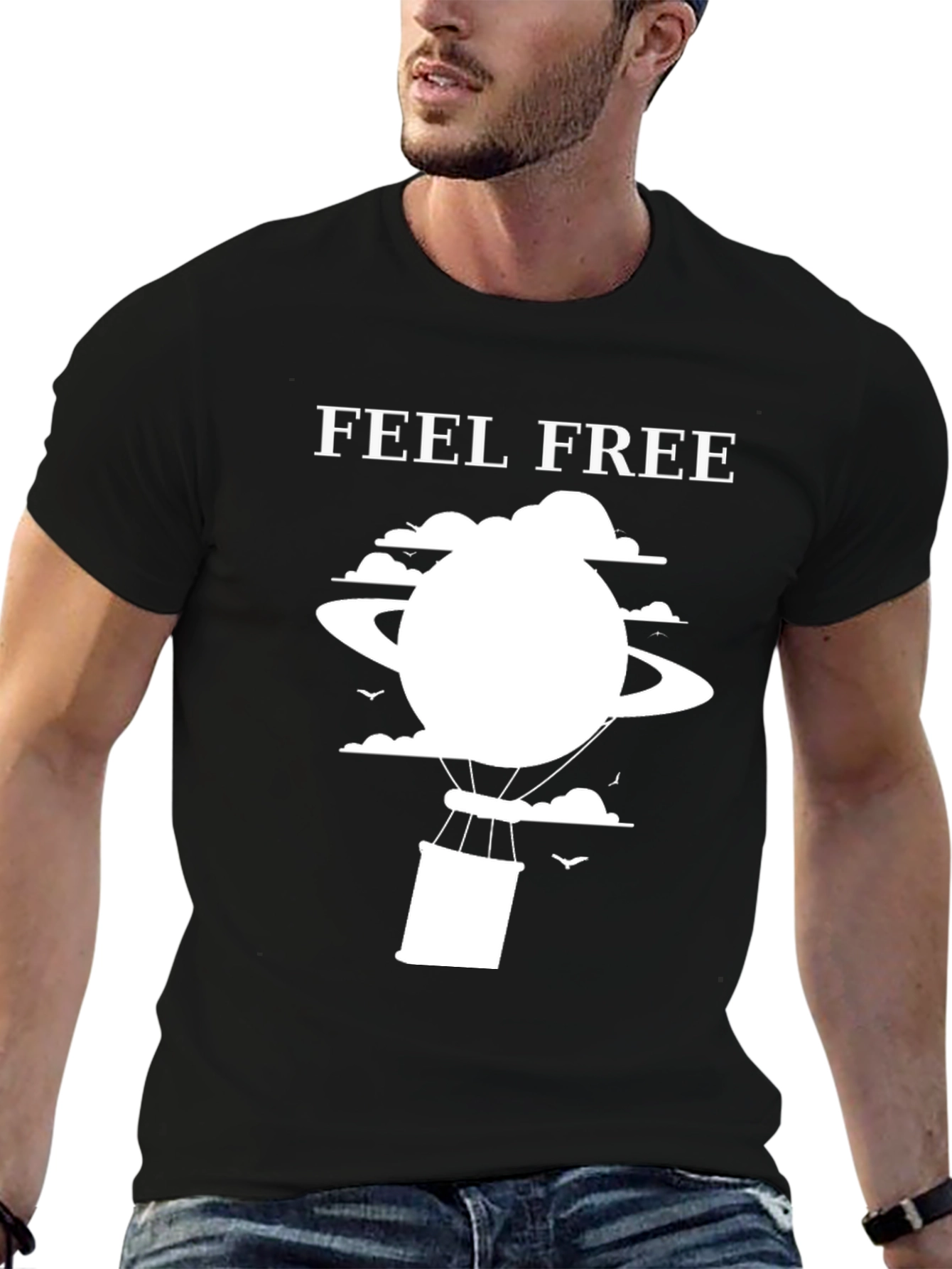 Feel Free T-Shirt: Saturn Hot Air Balloon Graphic Tee