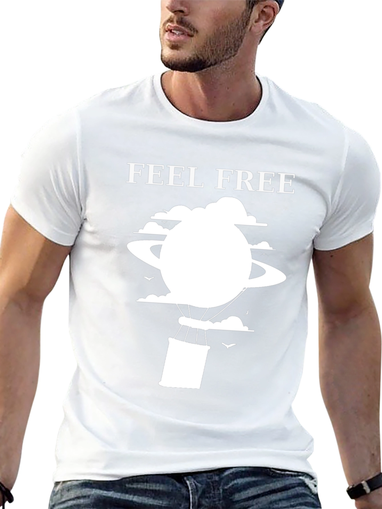 Feel Free T-Shirt: Saturn Hot Air Balloon Graphic Tee