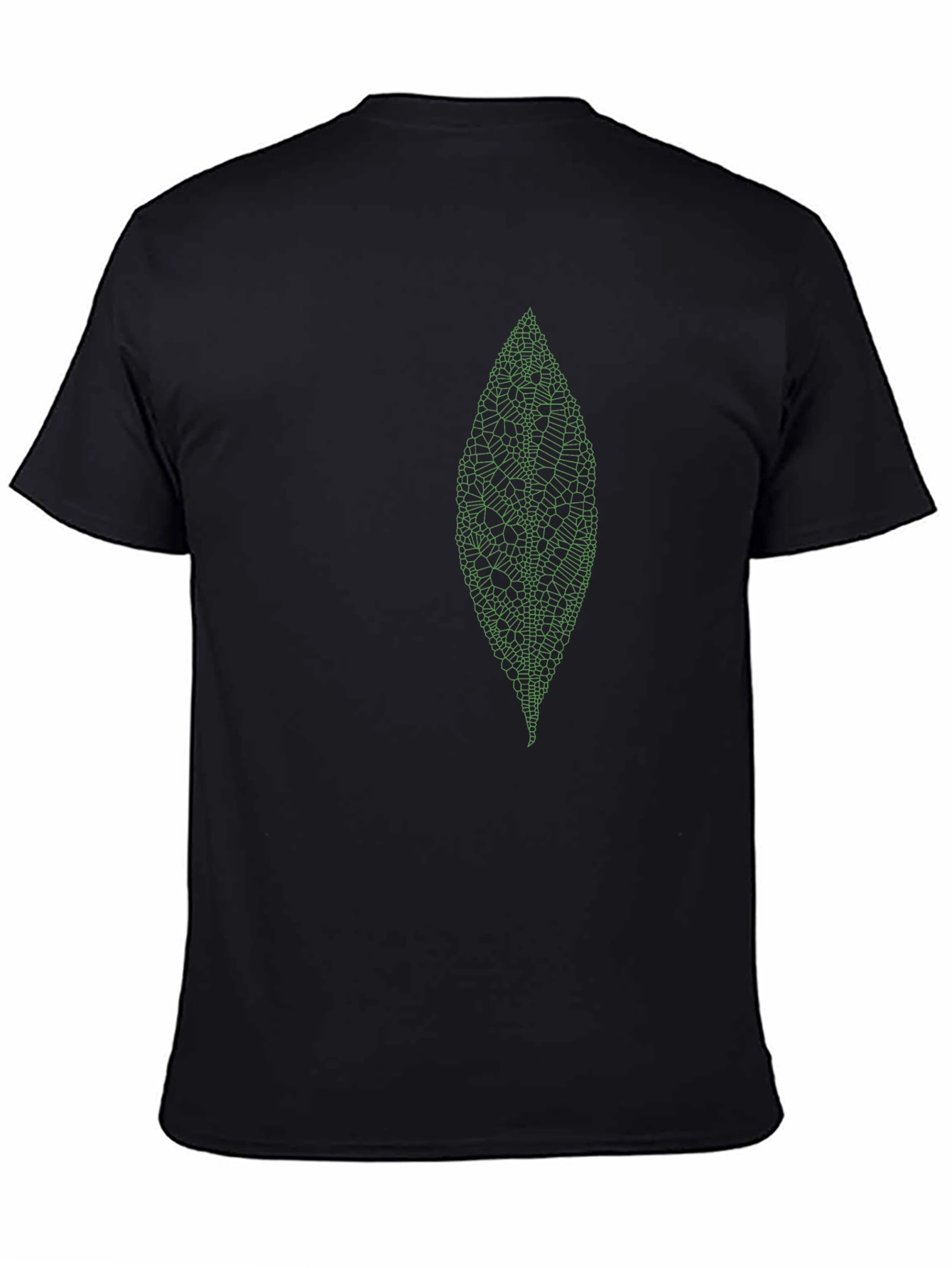 Mens Black T-Shirt with Green Leaf Design