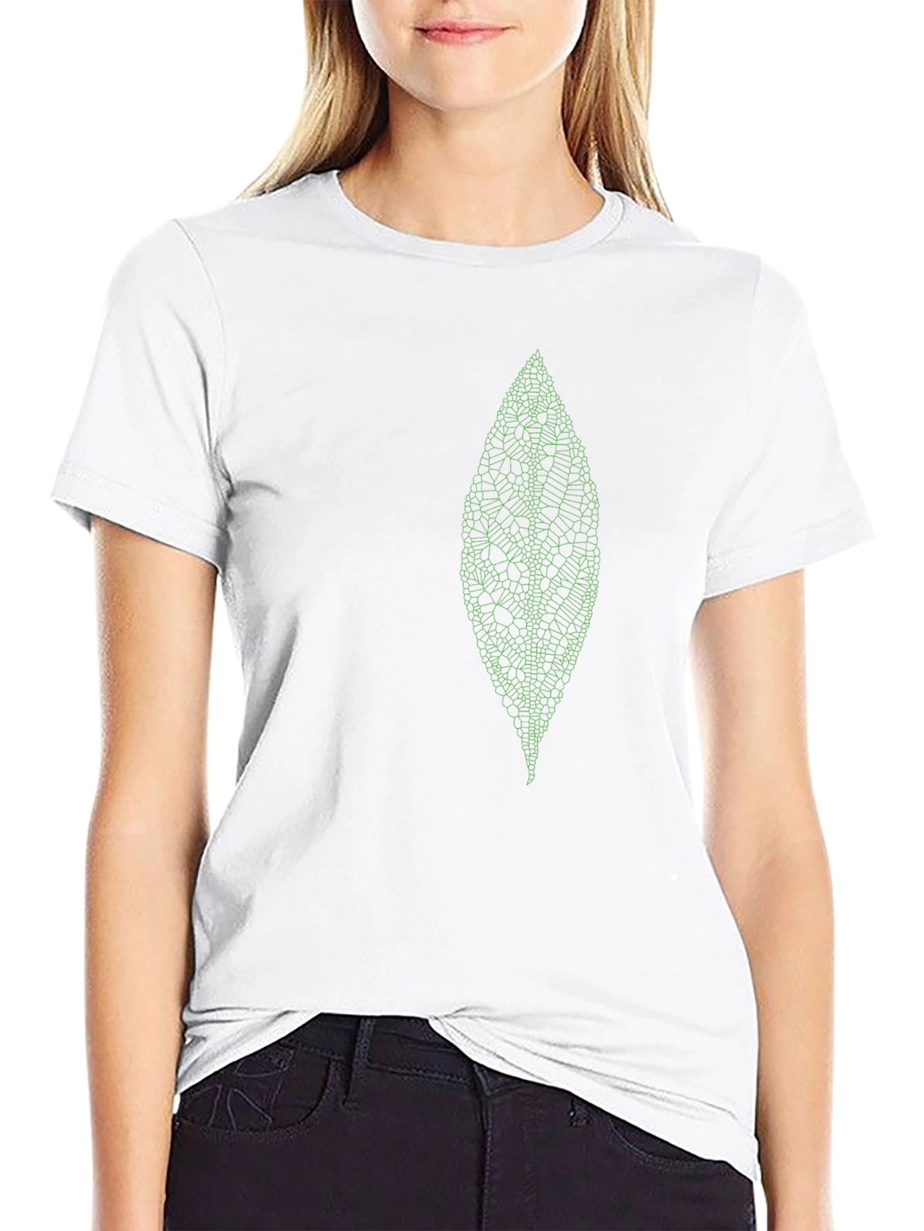 Mens Black T-Shirt with Green Leaf Design