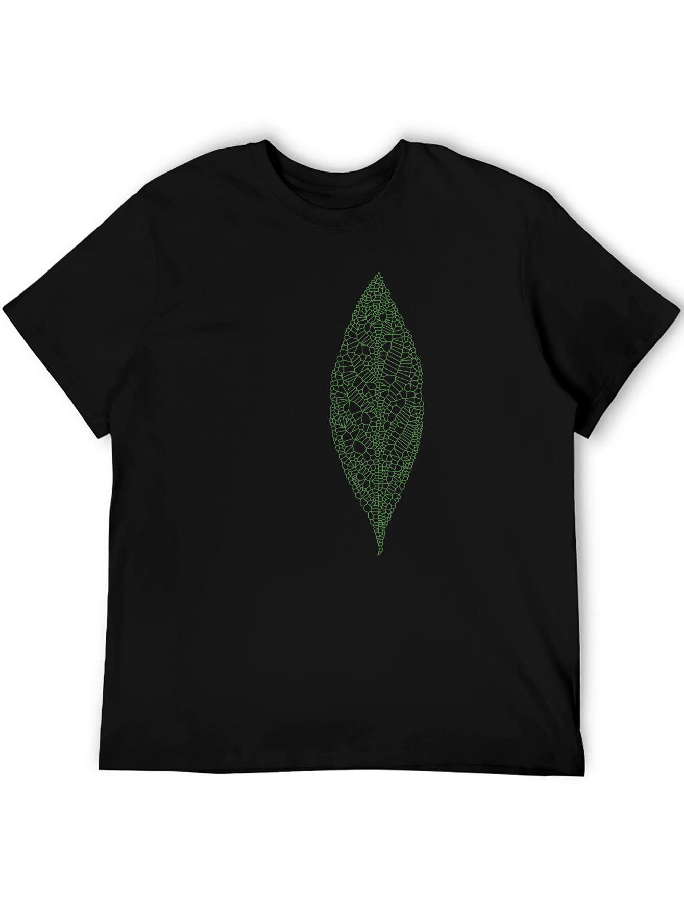 Mens Black T-Shirt with Green Leaf Design
