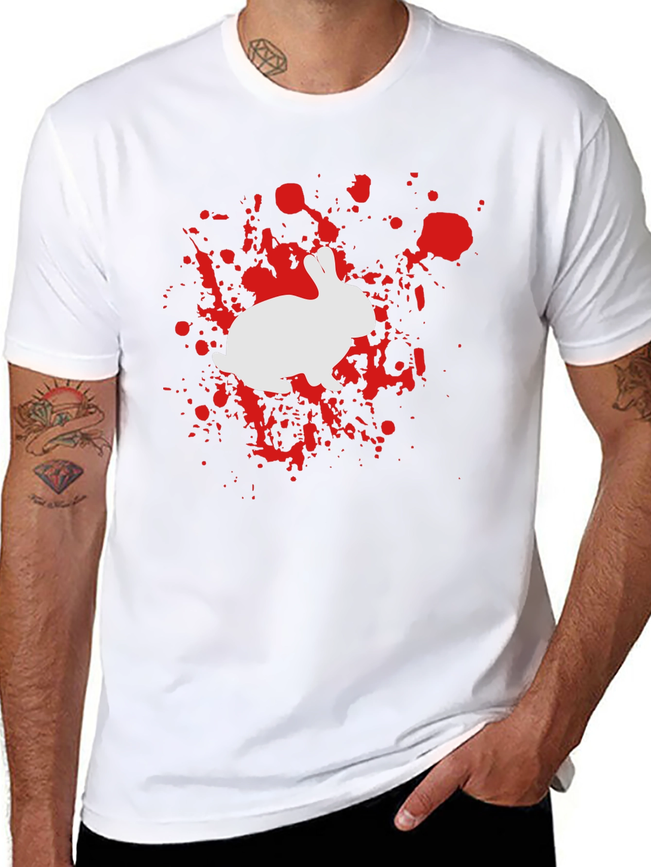 Rabbit Splatter Graphic Tee - Black Cotton Shirt