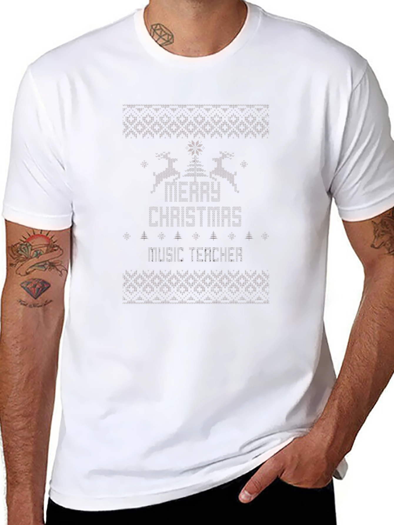 Merry Christmas Music Teacher Ugly Sweater Style T-Shirt