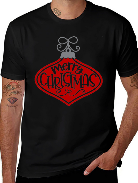 Merry Christmas Ornament Graphic Tee - Black