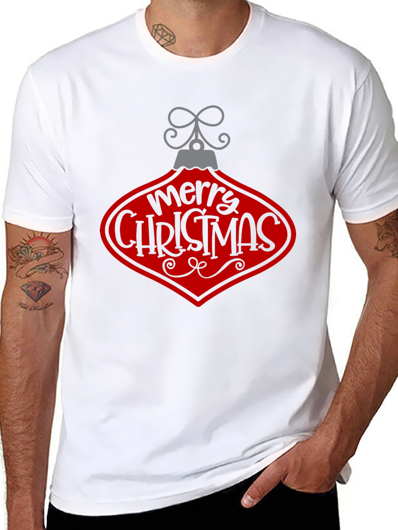 Merry Christmas Ornament Graphic Tee - Black