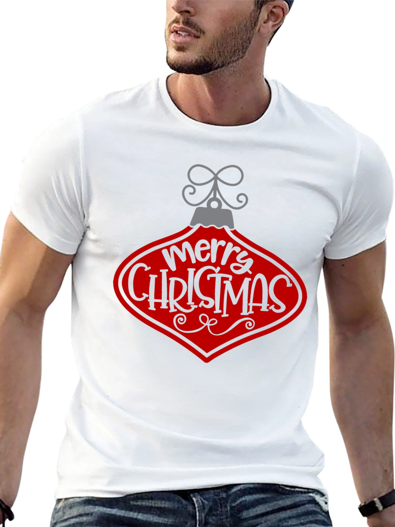 Merry Christmas Ornament Graphic Tee - Black