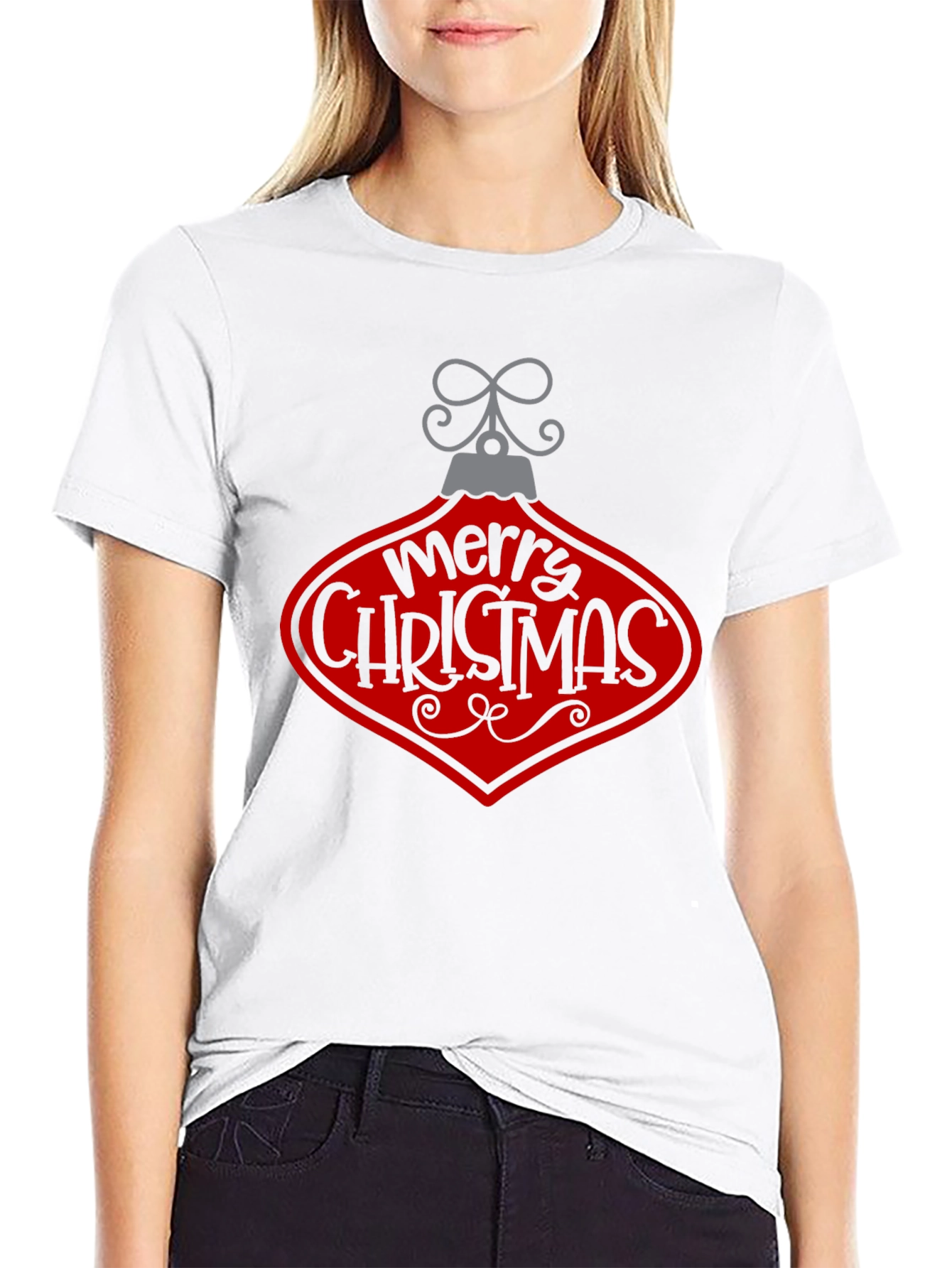 Merry Christmas Ornament Graphic Tee - Black