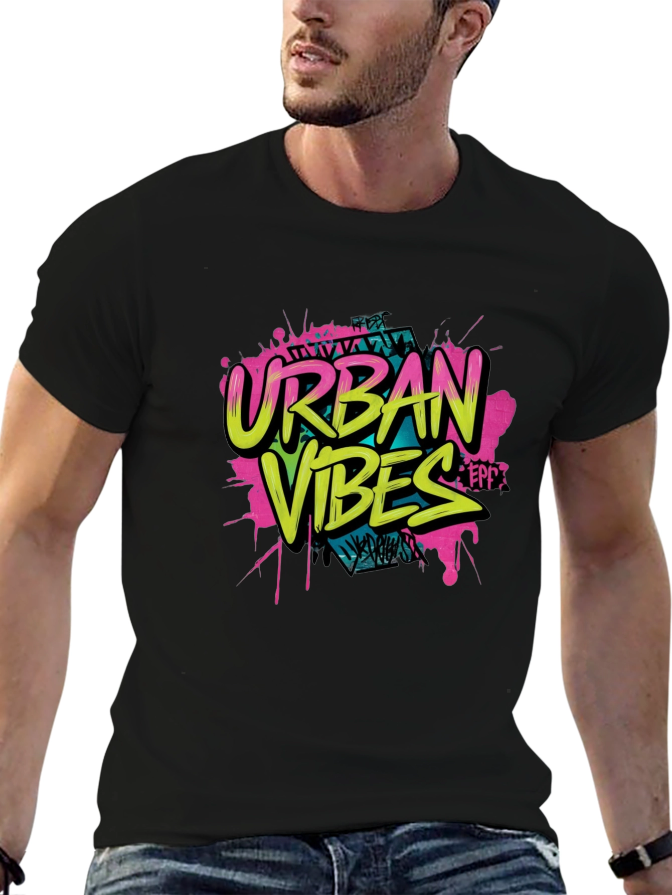 Urban Vibes Graphic Print Black T-Shirt