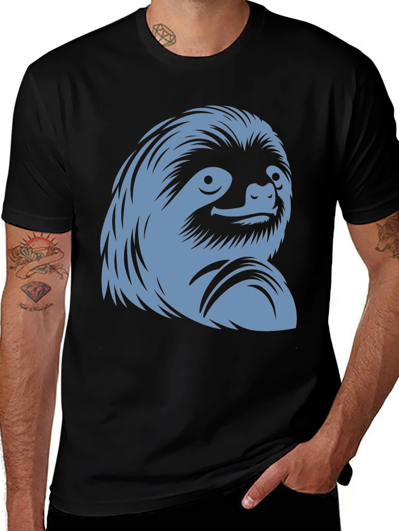 Sloth Graphic Tee - Black Cotton Casual Wear