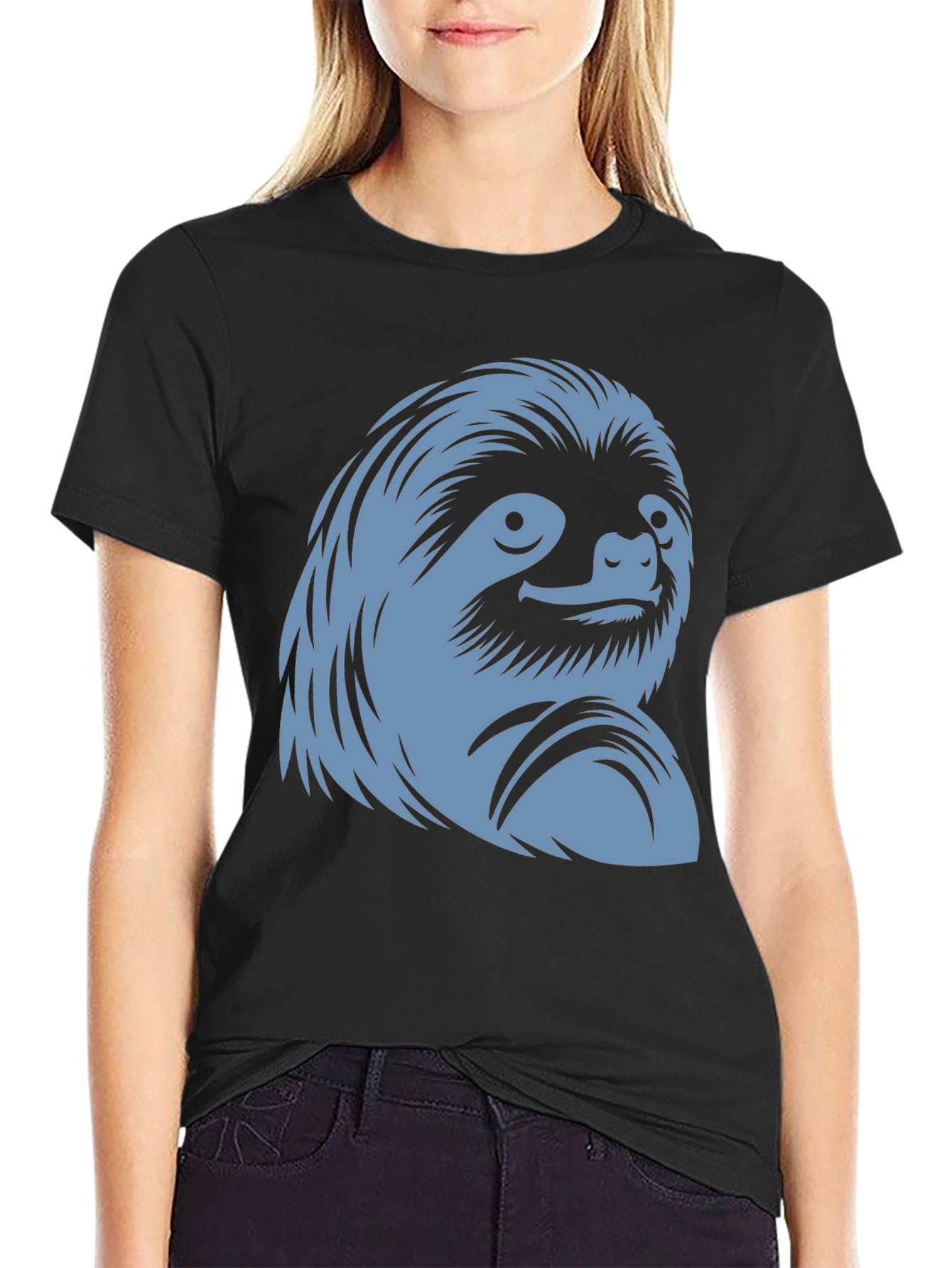 Sloth Graphic Tee - Black Cotton Casual Wear