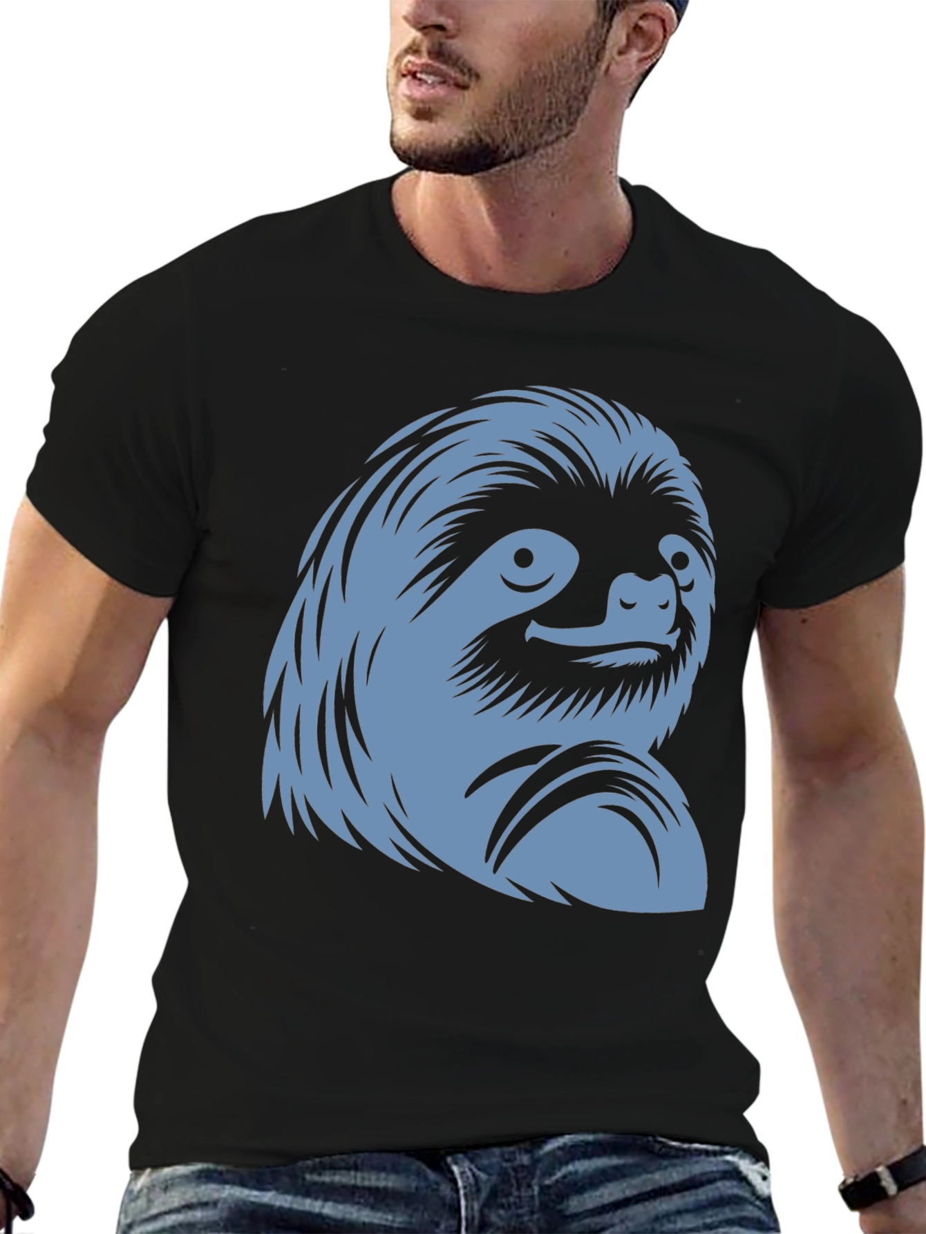 Sloth Graphic Tee - Black Cotton Casual Wear