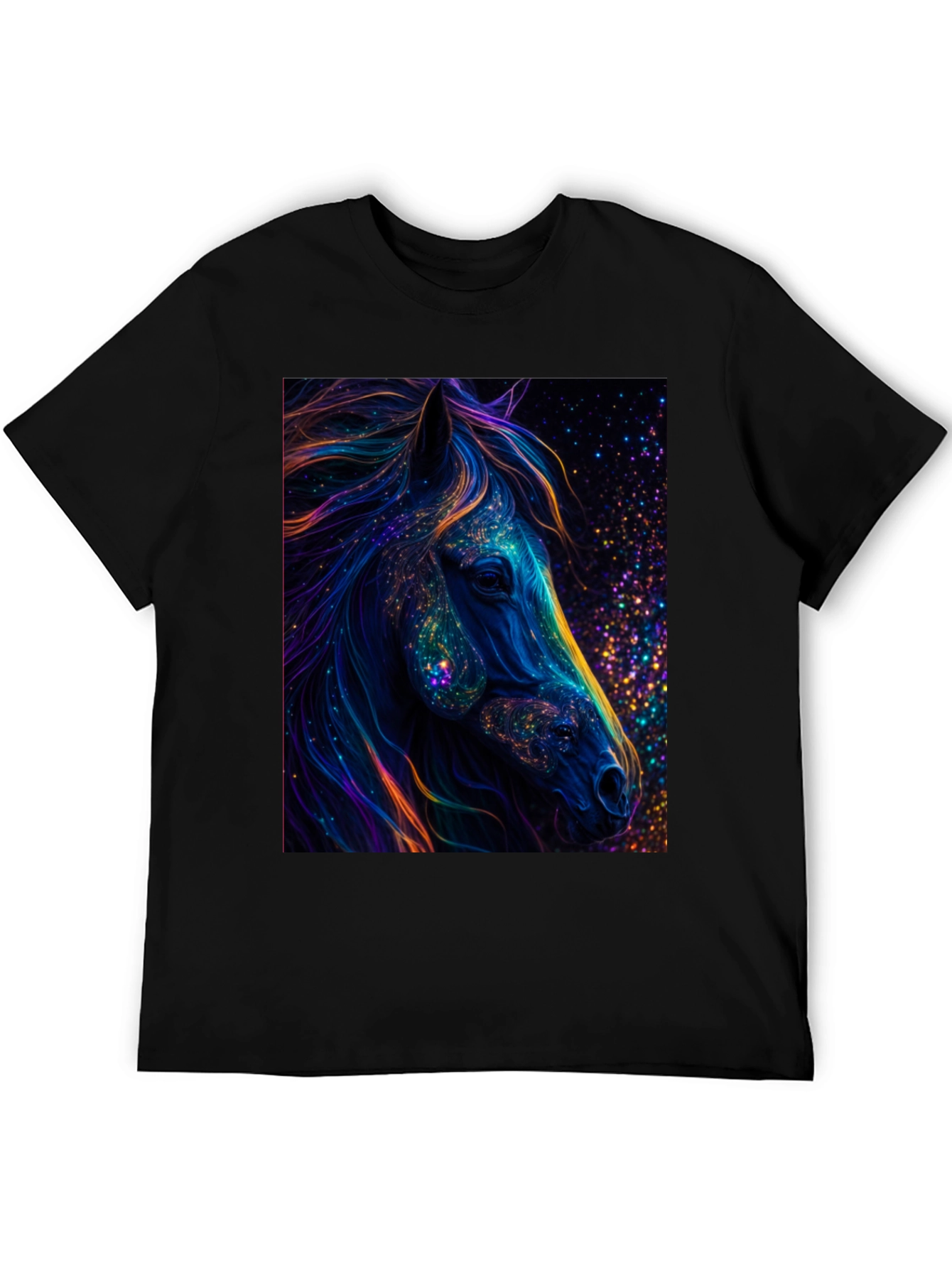 Cosmic Horse Graphic Tee - Black Cotton T-Shirt