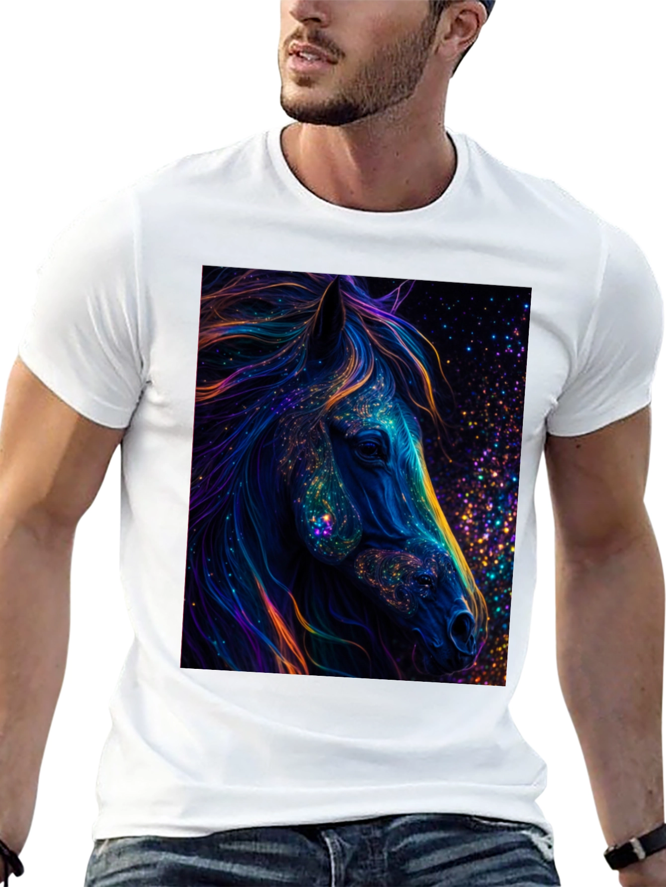 Cosmic Horse Graphic Tee - Black Cotton T-Shirt