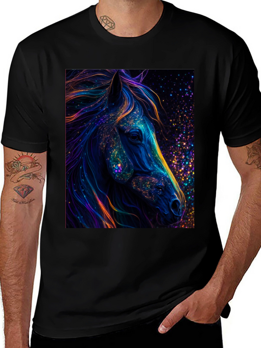 Cosmic Horse Graphic Tee - Black Cotton T-Shirt