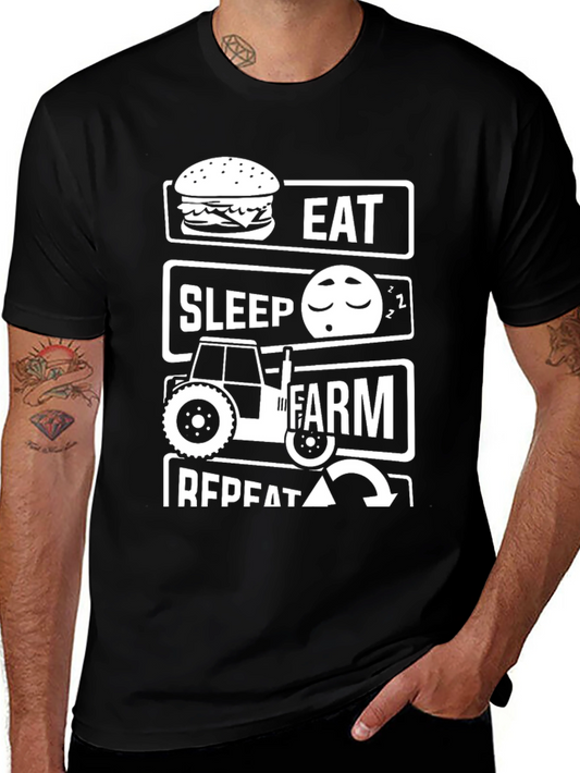 Eat Sleep Farm Repeat Graphic Tee - Black Cotton Blend