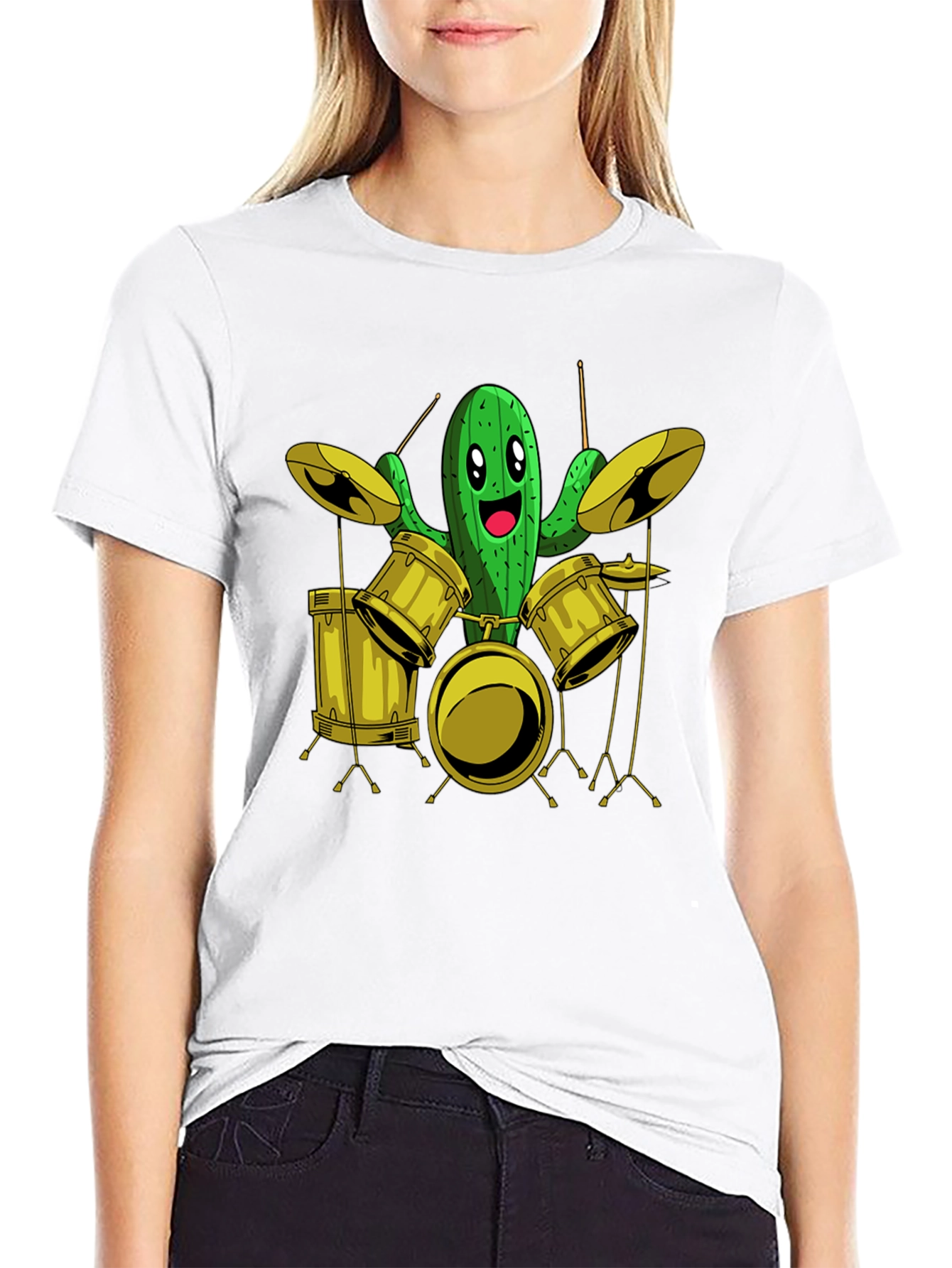 Cactus Drummer Graphic Tee - Black Cotton T-Shirt