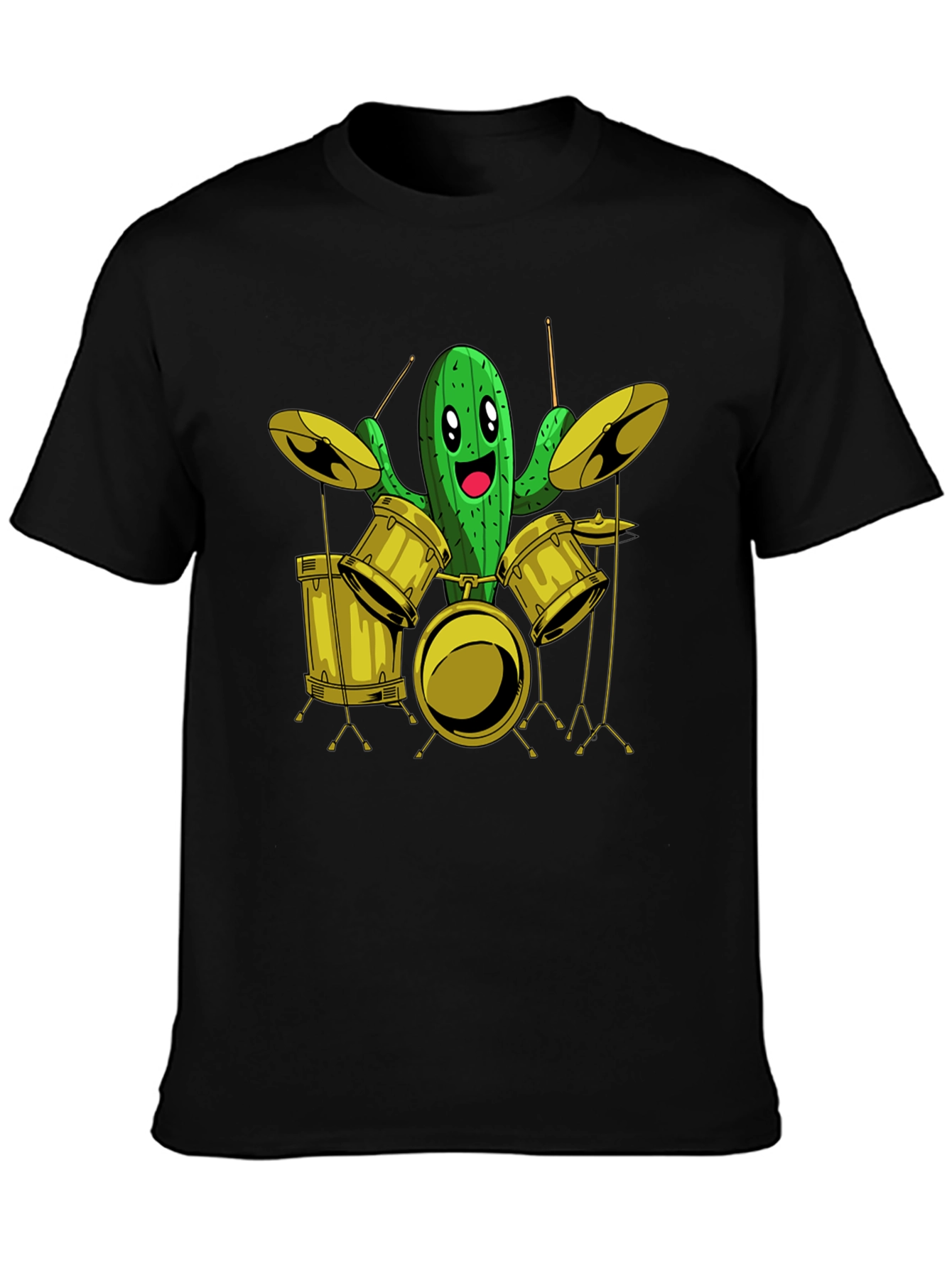 Cactus Drummer Graphic Tee - Black Cotton T-Shirt