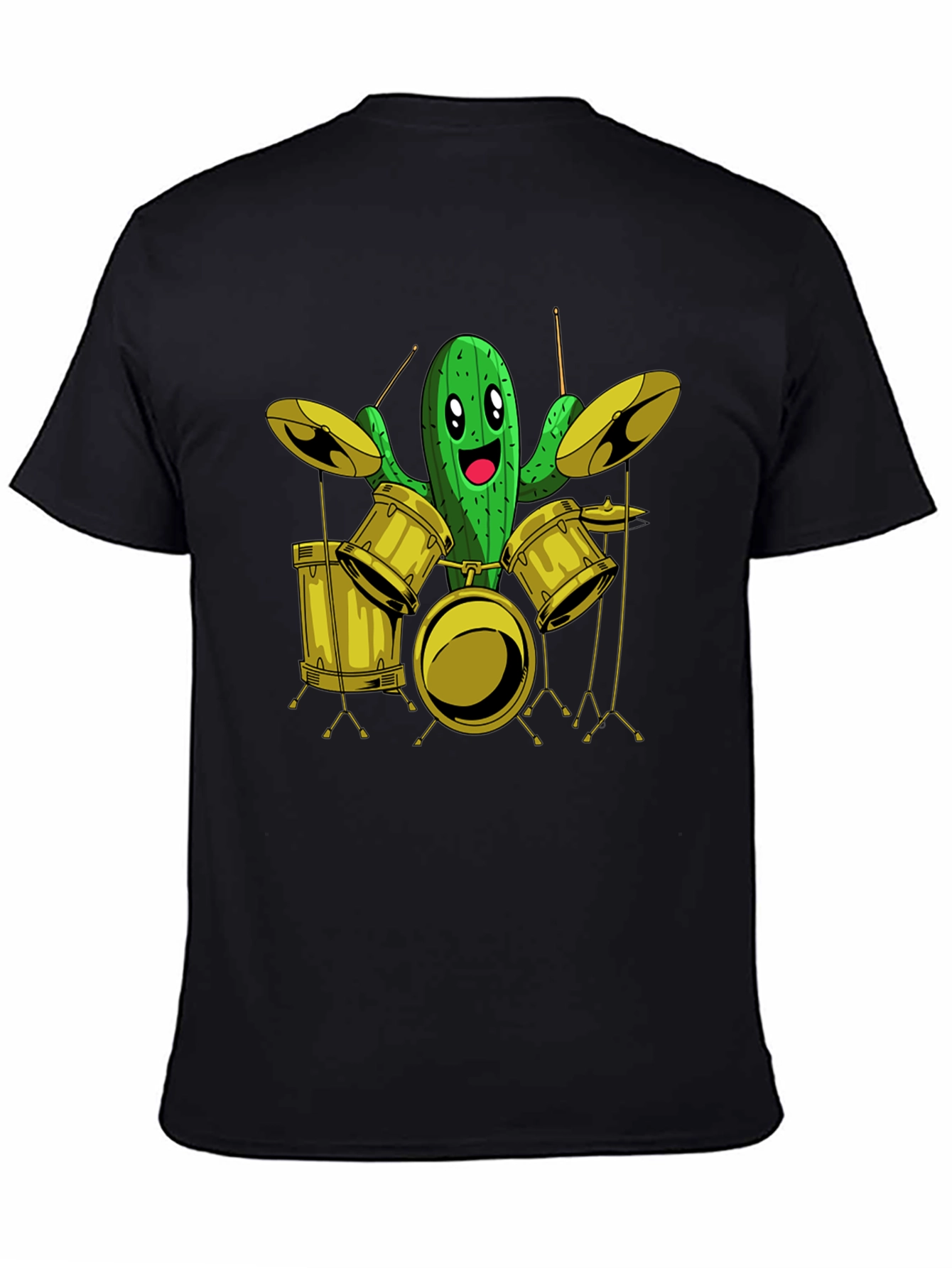 Cactus Drummer Graphic Tee - Black Cotton T-Shirt